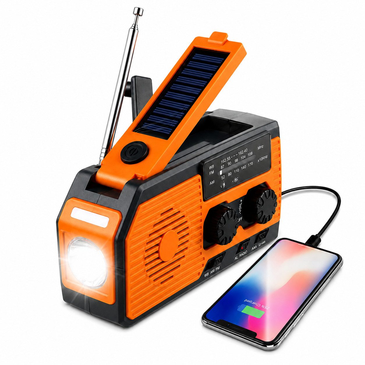 Tekoo Notfallradio mit Solar & Powerbank, Kurbelradio AM/FM/SW Notfallradio (UKW (FM), MW (AM), KW (SW), 4-Wege-Stromversorgung, Notfall-Powerbank, IPX3 spritzwassergeschützt)