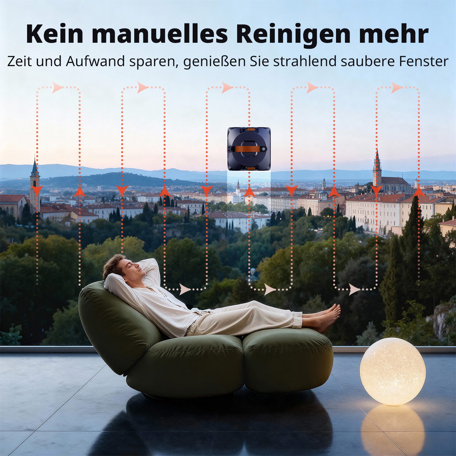 Airmsen Fensterputzroboter Intelligente Navigation, Fensterreiniger Elektrisch,4 Reinigungsmodi, 4 Sprühdüsen,6000 Pa Saugkraft,mit patentierter Floating-Technologie