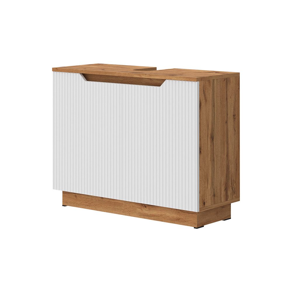 Vicco Waschbeckenunterschrank Lotta, Eiche/weiß gestreift, 79.6 x 62.1 cm mit 2 Türen (1-St)