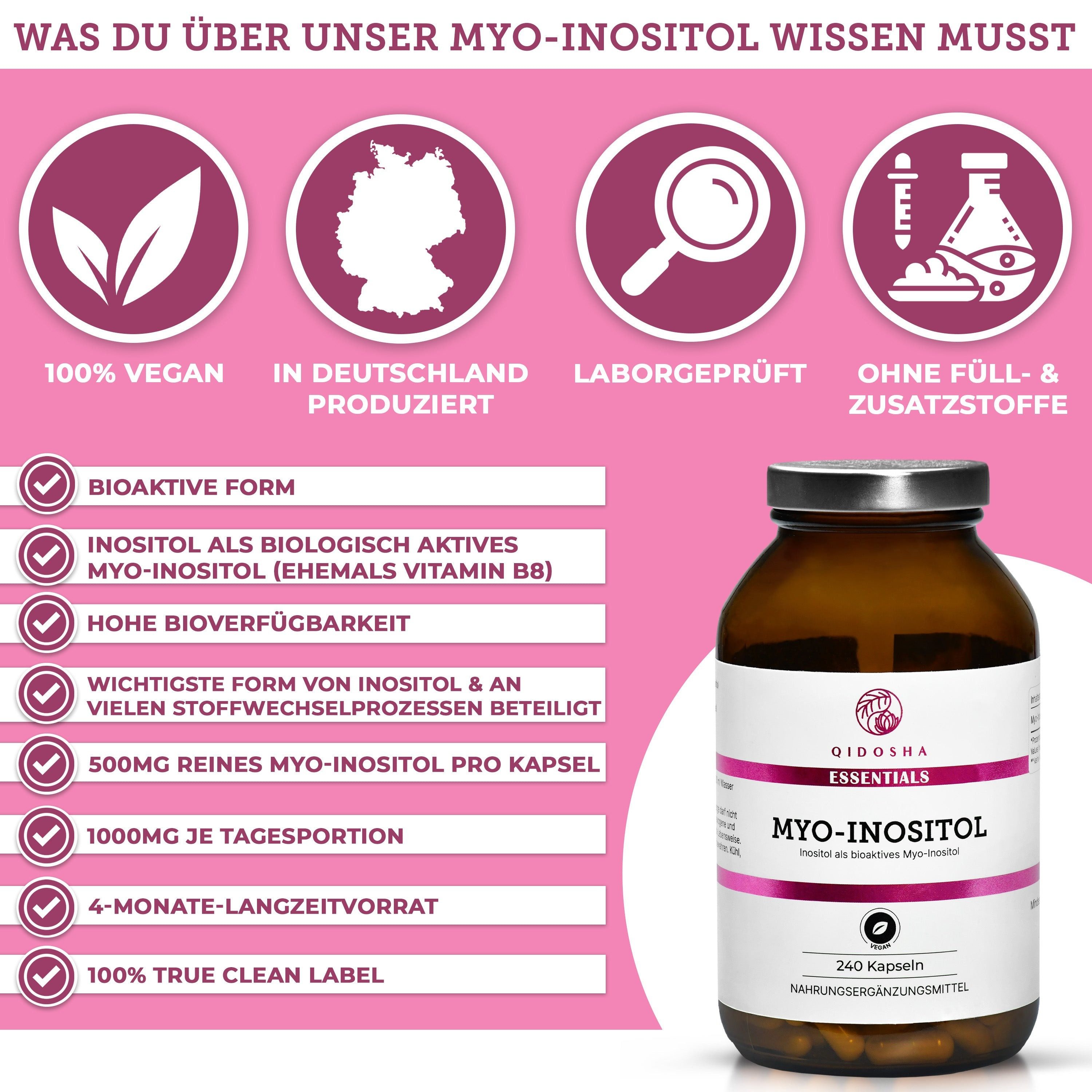 QIDOSHA Myo-Inositol Kapseln, 240 St., 148.8 g, TRUE CLEAN LABEL