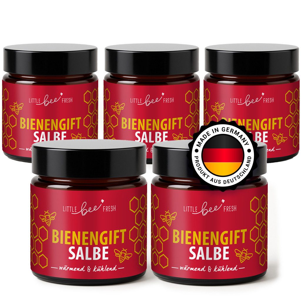 little bee fresh Körpercreme Bienengiftsalbe (wärmend & kühlend) wohltuende Pflege Rücken & Gelenke, 5-tlg., mit echtem Bienengift