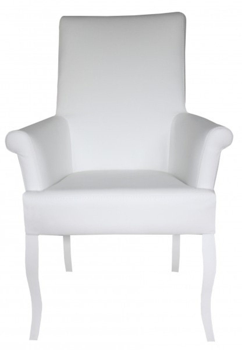 Möbel Barock Casa Kunstleder Esszimmerstuhl Armlehnen Stuhl Weiß Padrino mit Weiß / - Esszimmer