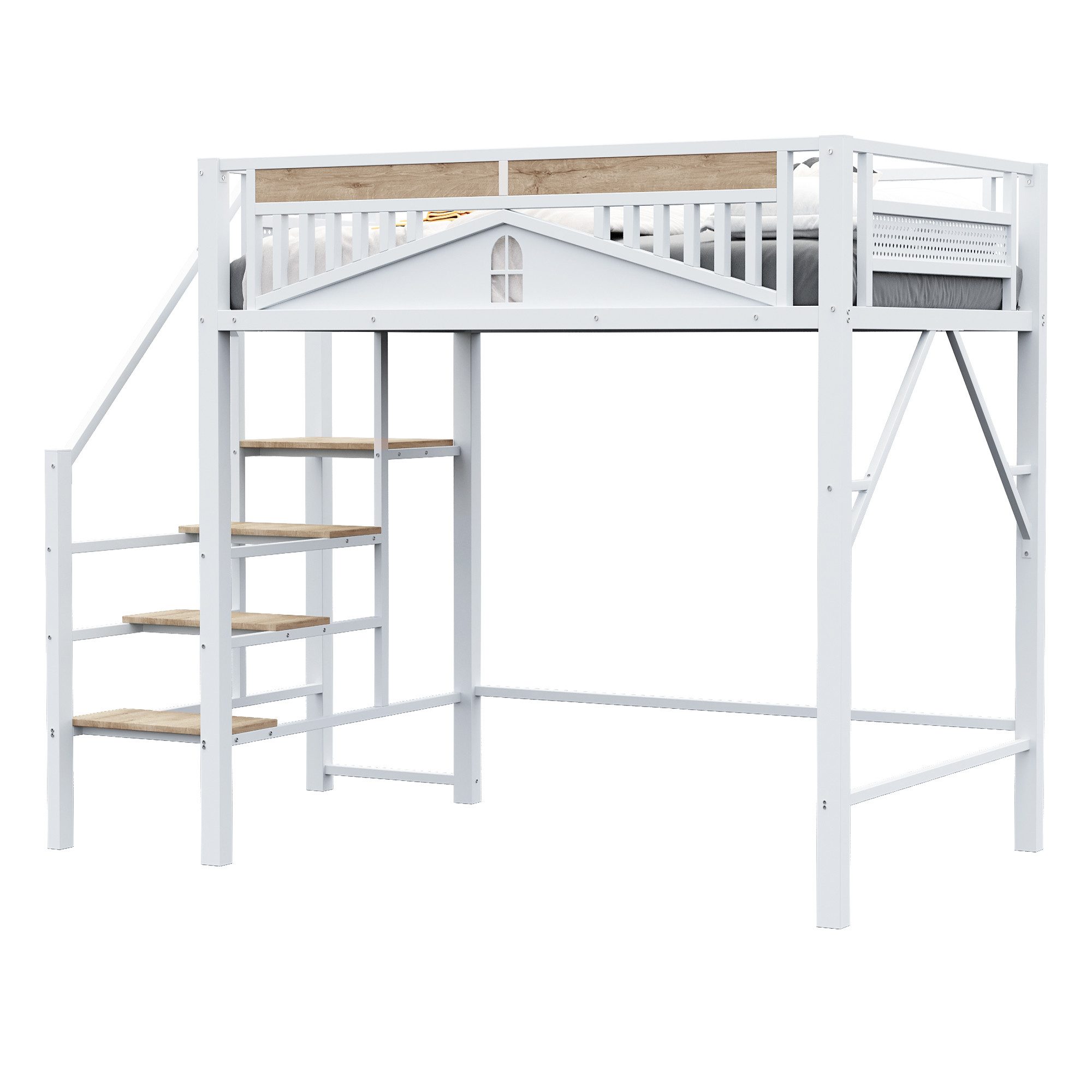 OKWISH Kinderbett Hochbett Einzelbett (mit Fensterdesign, günstig online kaufen