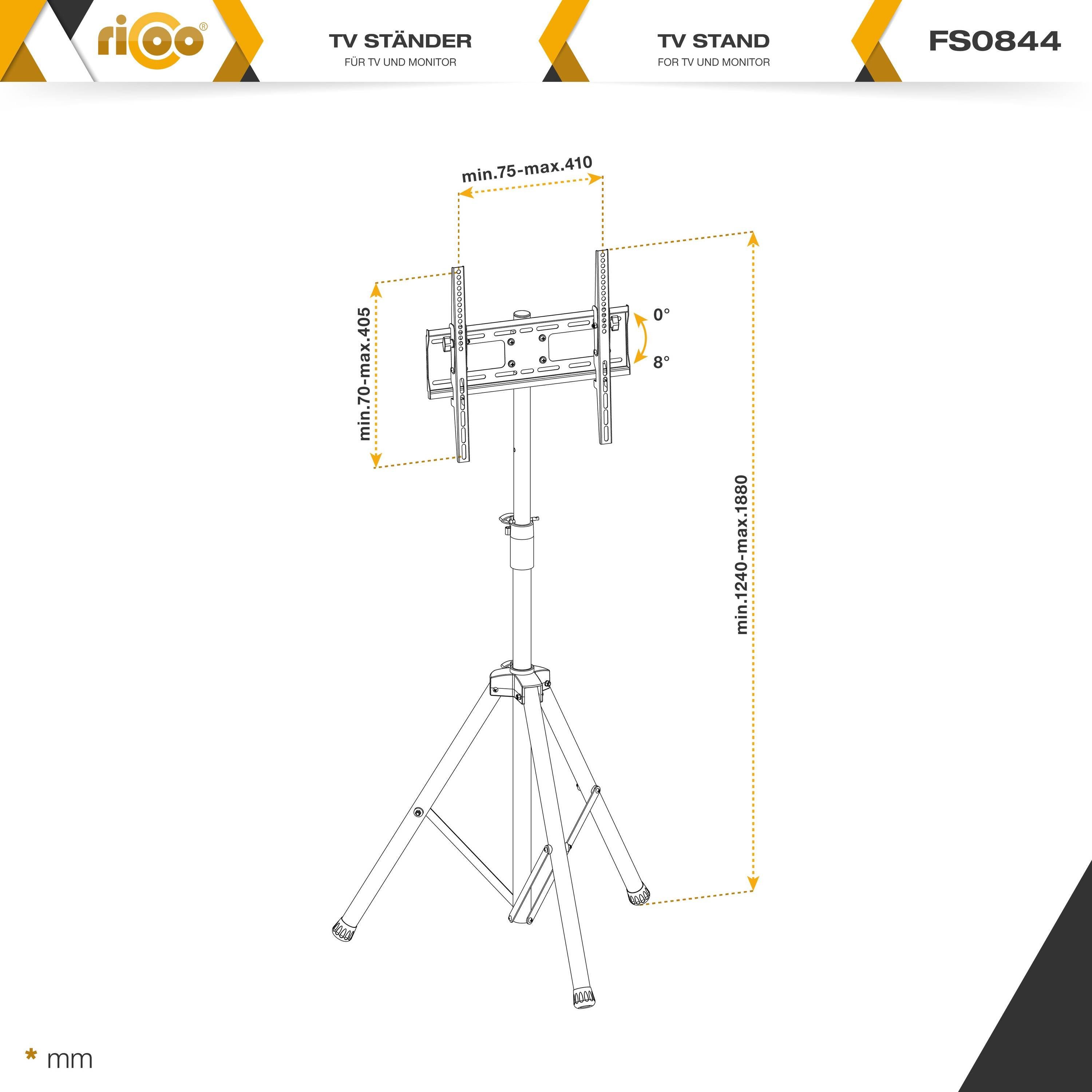 RICOO FS0844 TV-Ständer, (bis Fernseher 55 höhenverstellbar neigbar) Stativ Zoll, Standfuß ausziehbar TV