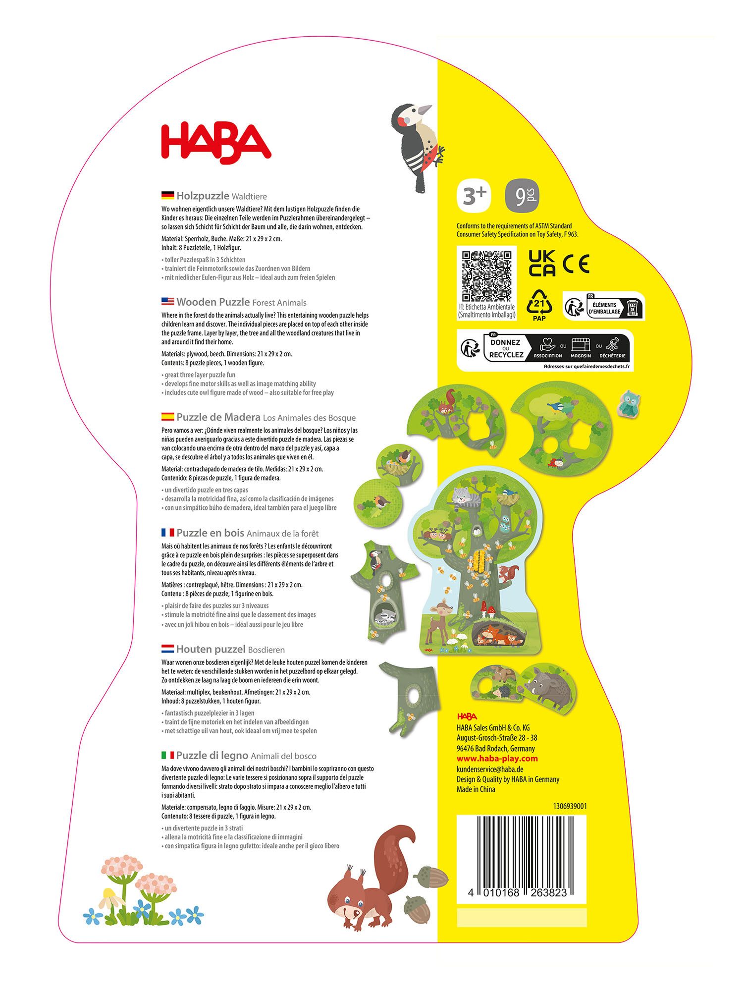 Haba Puzzle Holz Waldtiere, Puzzleteile, Puzzlespiel, Legespiel, Jigsaw Puzzle