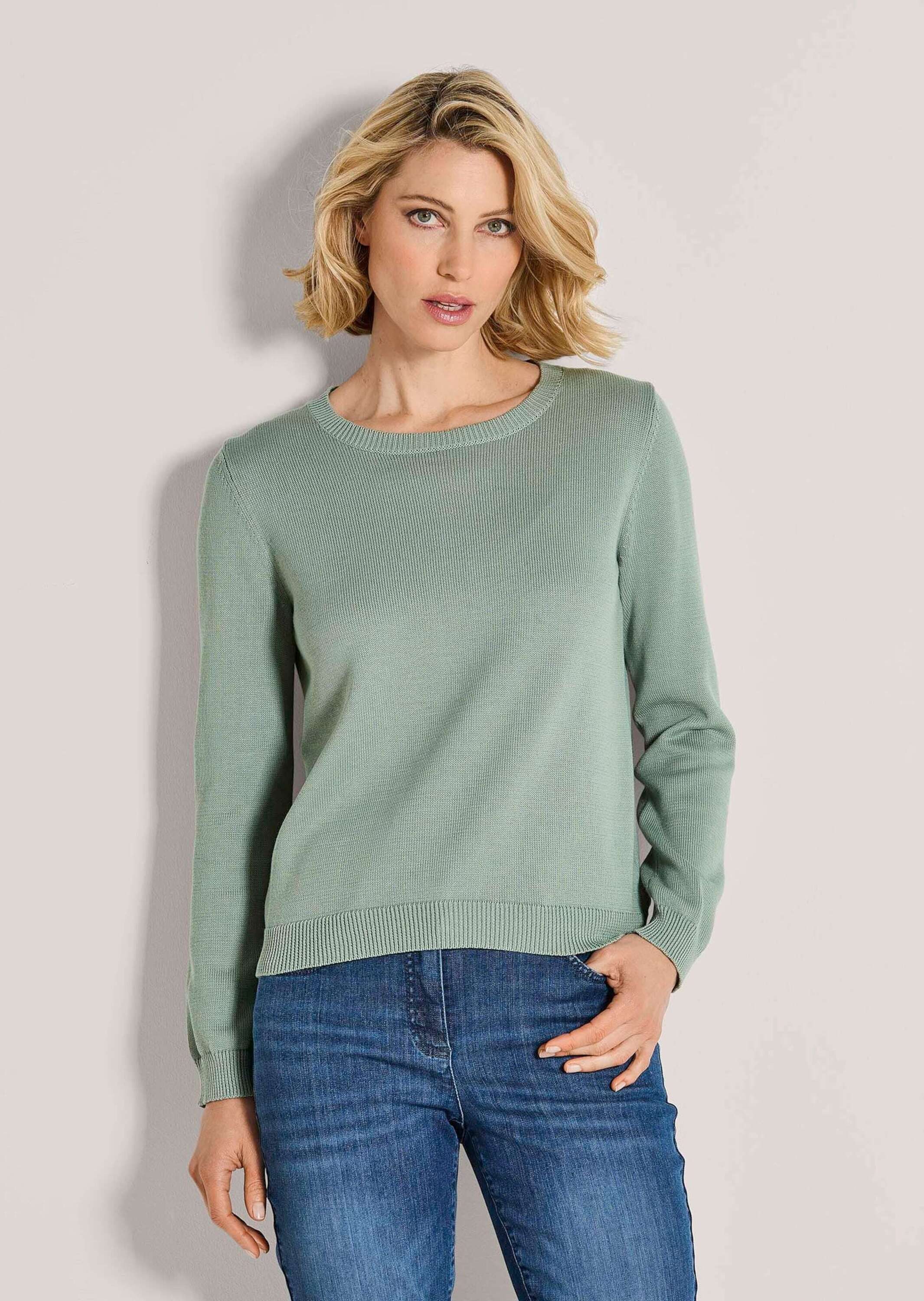 MADELEINE Strickpullover Schlichter Baumwollpullover mit Rundhals Zeitloses Langarmshirt mit Langarm und Rippenblenden