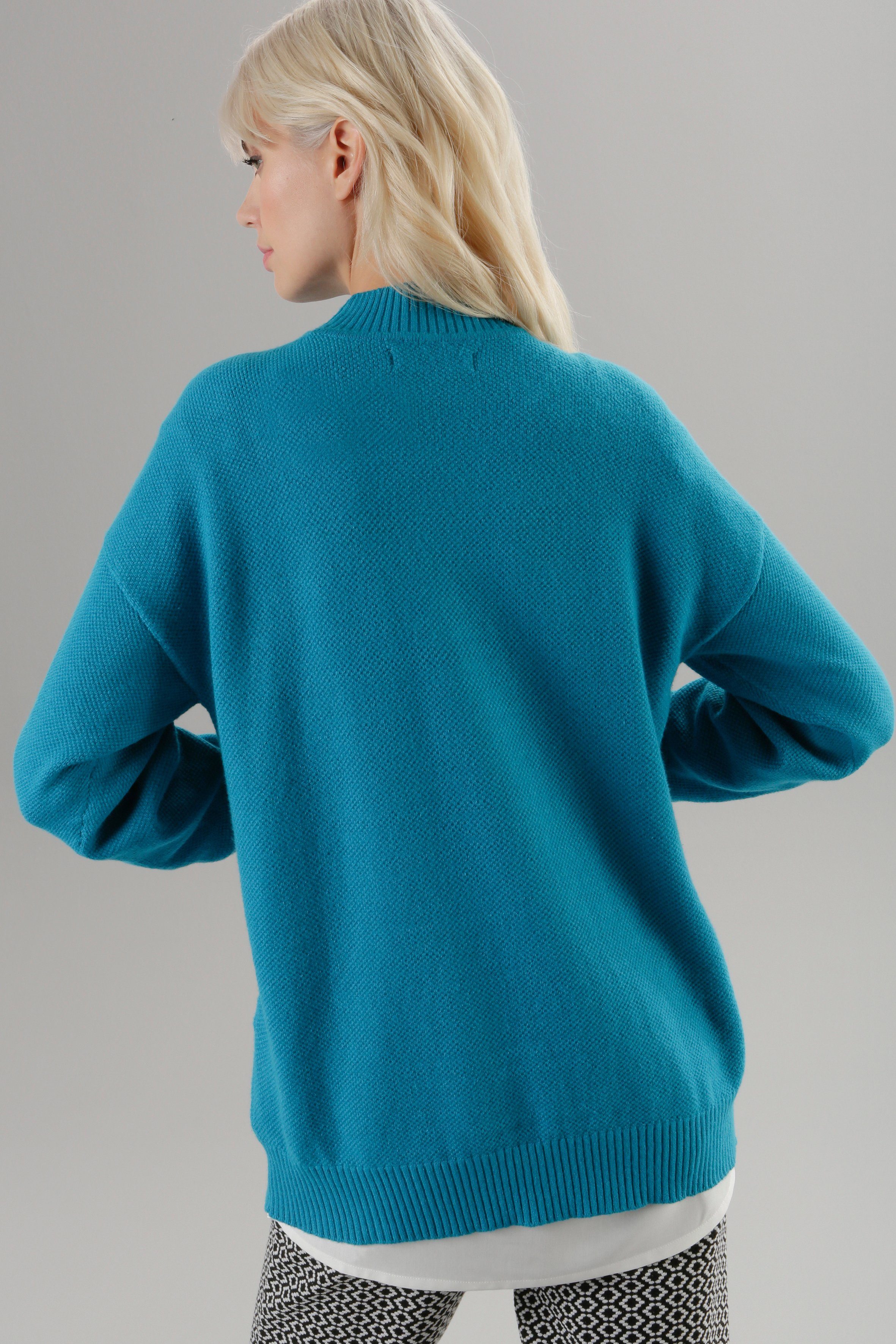 Aniston SELECTED Strickpullover mit petrol Perlfangmuster feinem