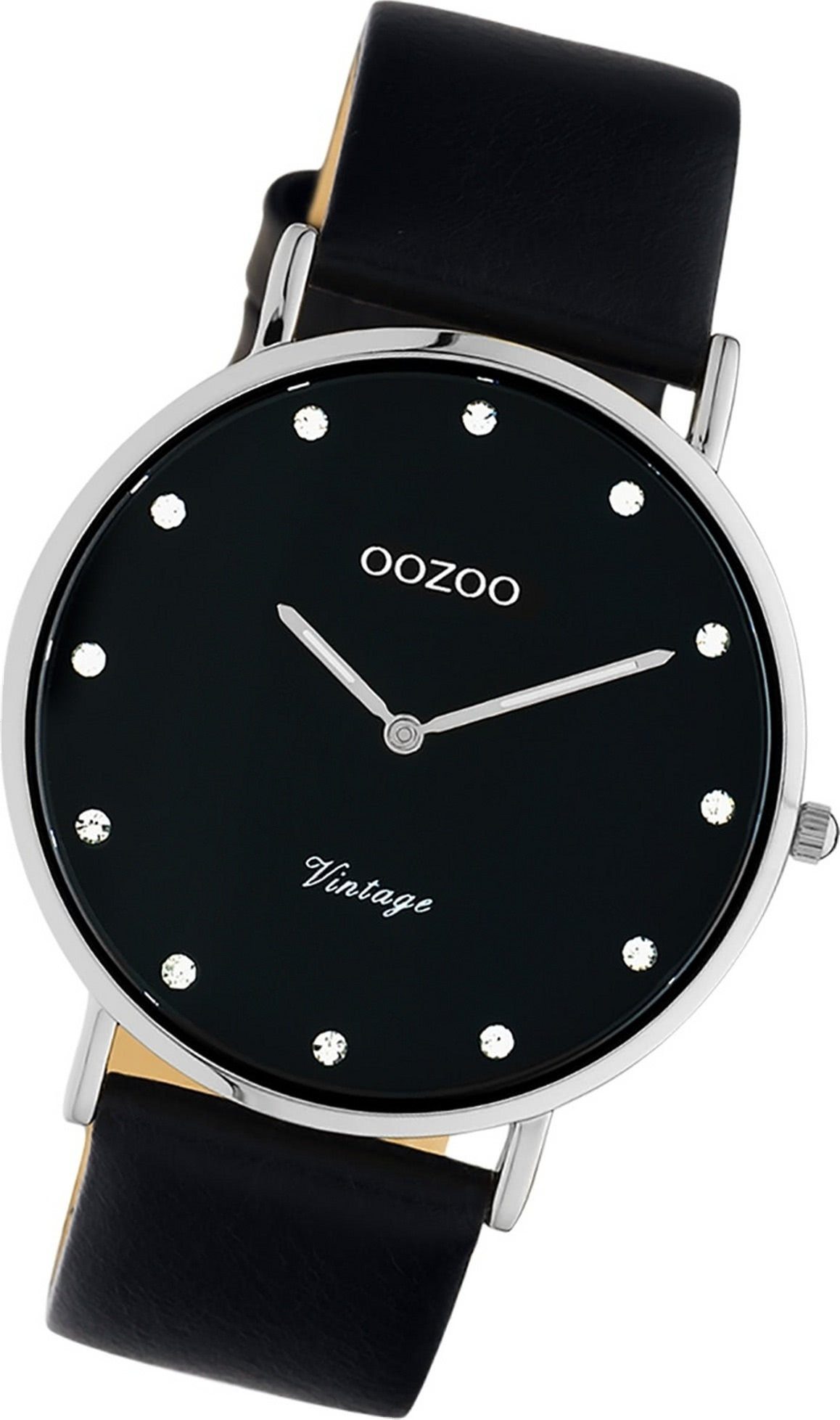 rundes groß OOZOO 40mm) Leder Quarzuhr Herrenuhr schwarz, Oozoo Unisex (ca. Lederarmband Uhr C20247 Gehäuse, Damen, Analog,