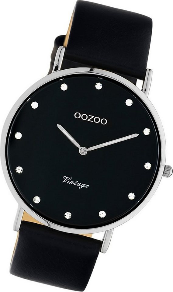OOZOO Quarzuhr Oozoo Leder Unisex Uhr C20247 Analog, Damen, Herrenuhr  Lederarmband schwarz, rundes Gehäuse, groß (ca. 40mm)