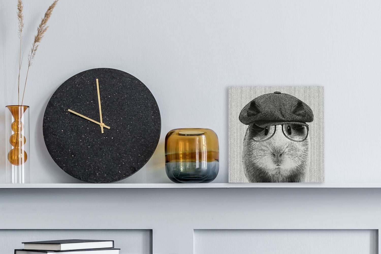 - - - Baskenmütze Bilder Meerschweinchen Wohnzimmer (1 für Leinwand Leinwandbild St), Schlafzimmer Brille Hipster, OneMillionCanvasses®