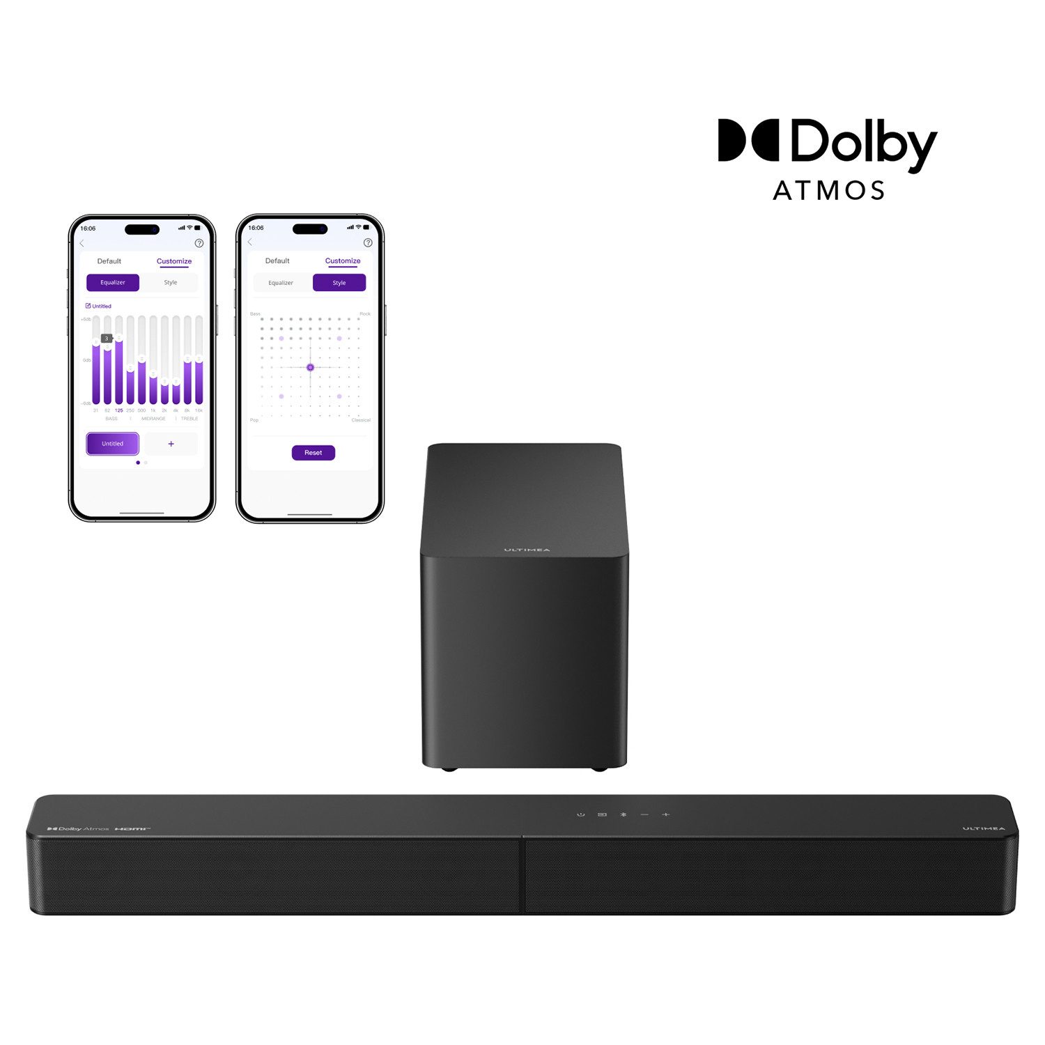 Ultimea Poseidon M60 Boom 5.1 Lautsprecher System 5.1-Kanal Dolby Atmos soundbar (Bluetooth, HDMI, 340 W, Kraftvoller Heimkino-Sound und präzisem Bass-Erlebnis)