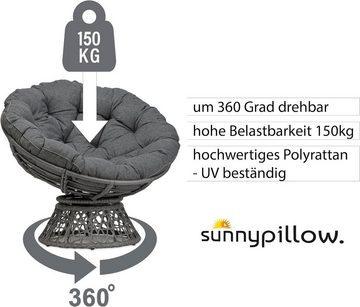 sunnypillow Rattanstuhl Papasansessel, Rattansessel mit Kissen rund Durchmesser 120 cm, Anthrazit