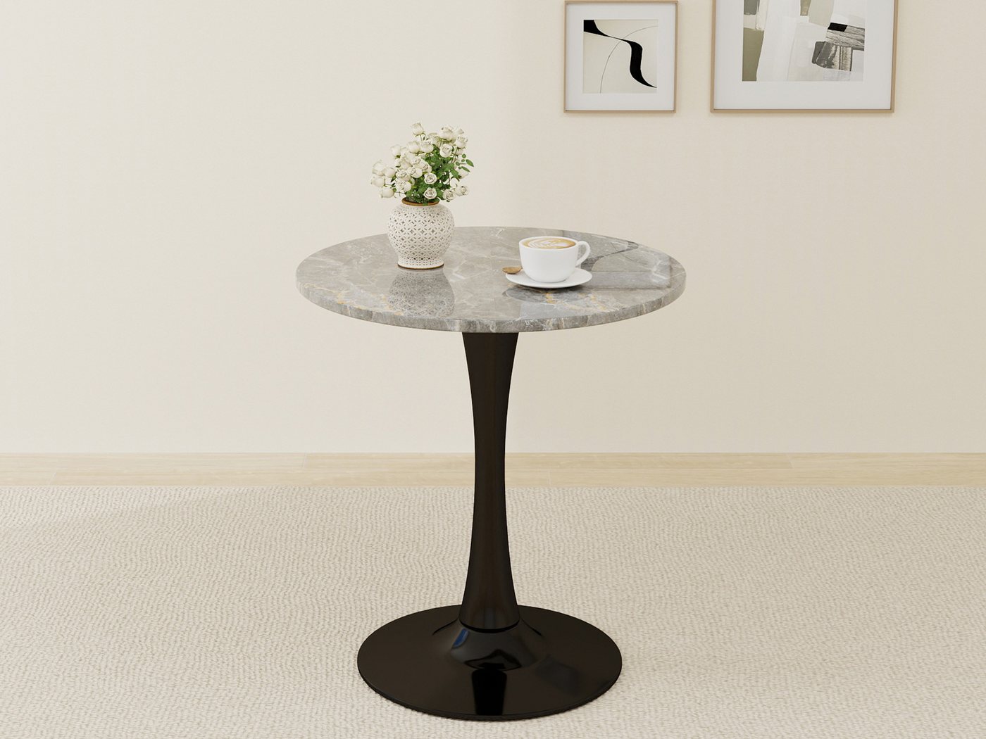 GLP Esstisch Runder Esstisch mit Sinterstein Tischplatte in Marmoroptik, 70 cm Ø (Gestell aus Metall, kratzfest und hitzebeständig), für kleine Räume und Apartments