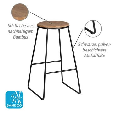 Basera® Barhocker 2er Set im Retro-Stil, Küchenstühle mit Bambus-Sitz, Metallbeine, robust & belastbar