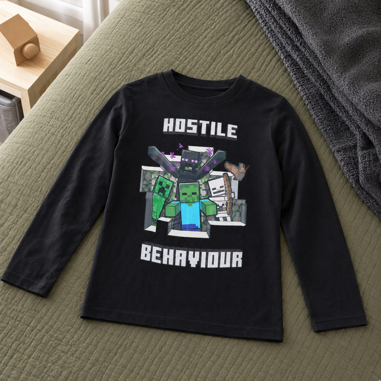 Minecraft Langarmshirt Minecraft Enderman Spieler Gamer Kinder langarm Shirt Gr. 116 bis 152, Baumwolle, in Schwarz – Bild 5 von 5