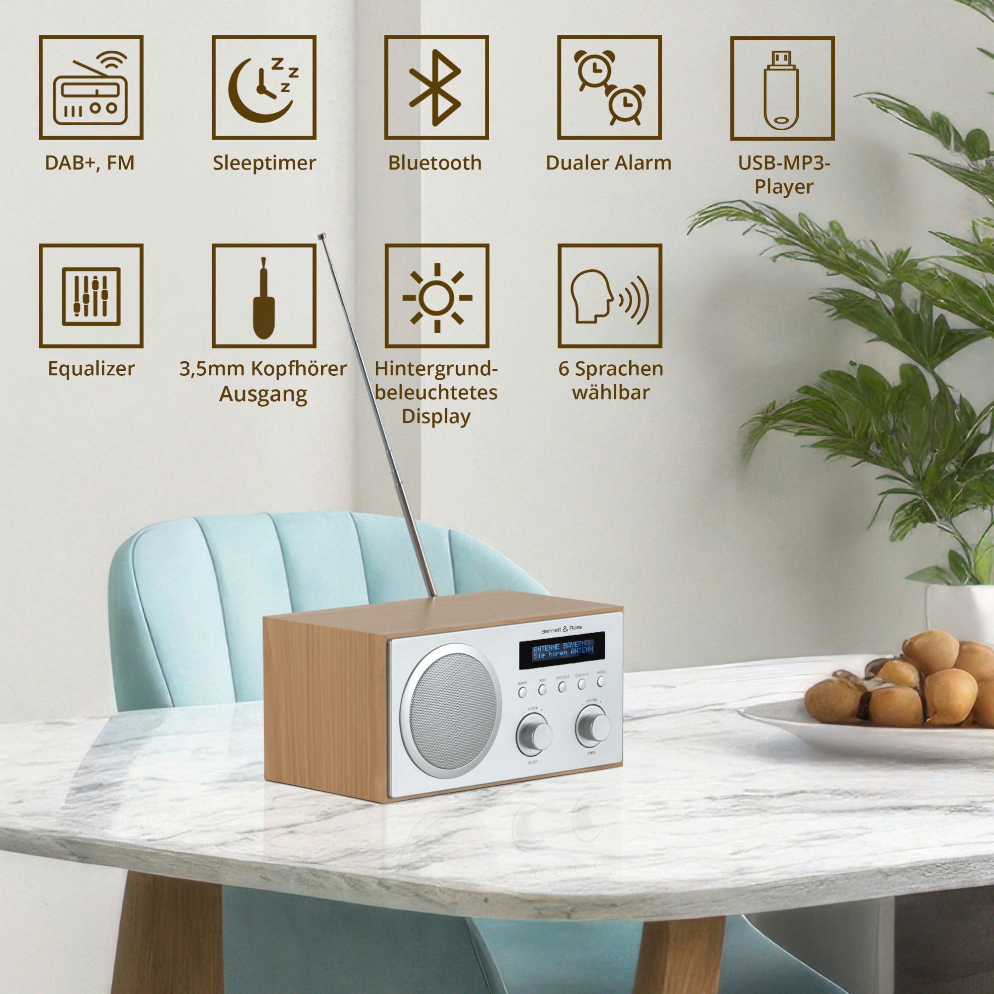 Bennett & Ross Radiowecker Bennett & Ross DAB-258 NT Vikedal DAB/FM-Radio mit Bluetooth