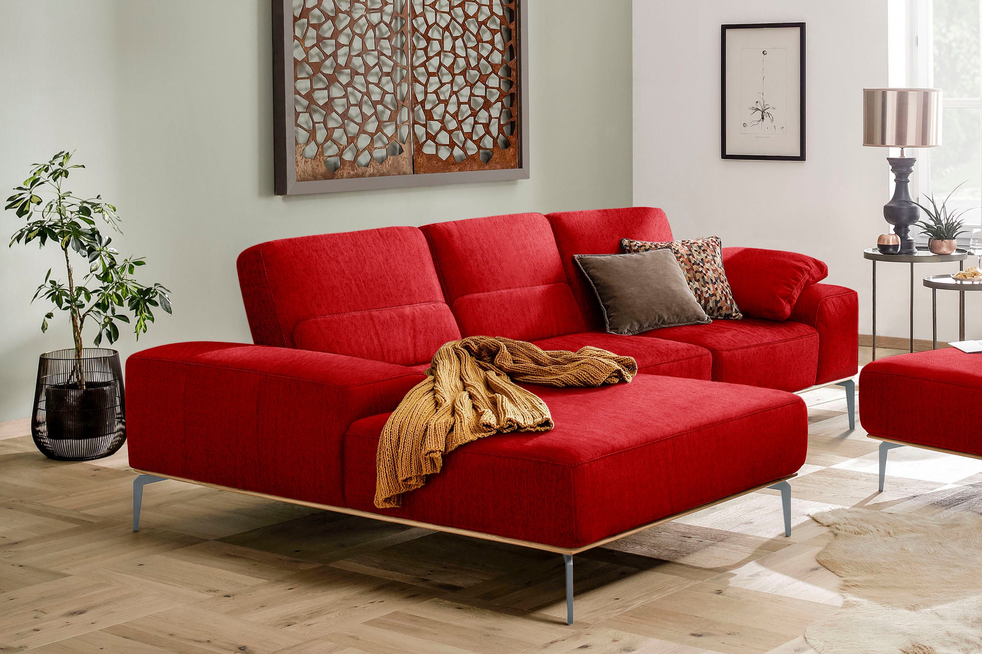 W.SCHILLIG Ecksofa run, mit elegantem Holzsockel, Füße in Silber matt, Breite 279 cm | Ecksofas