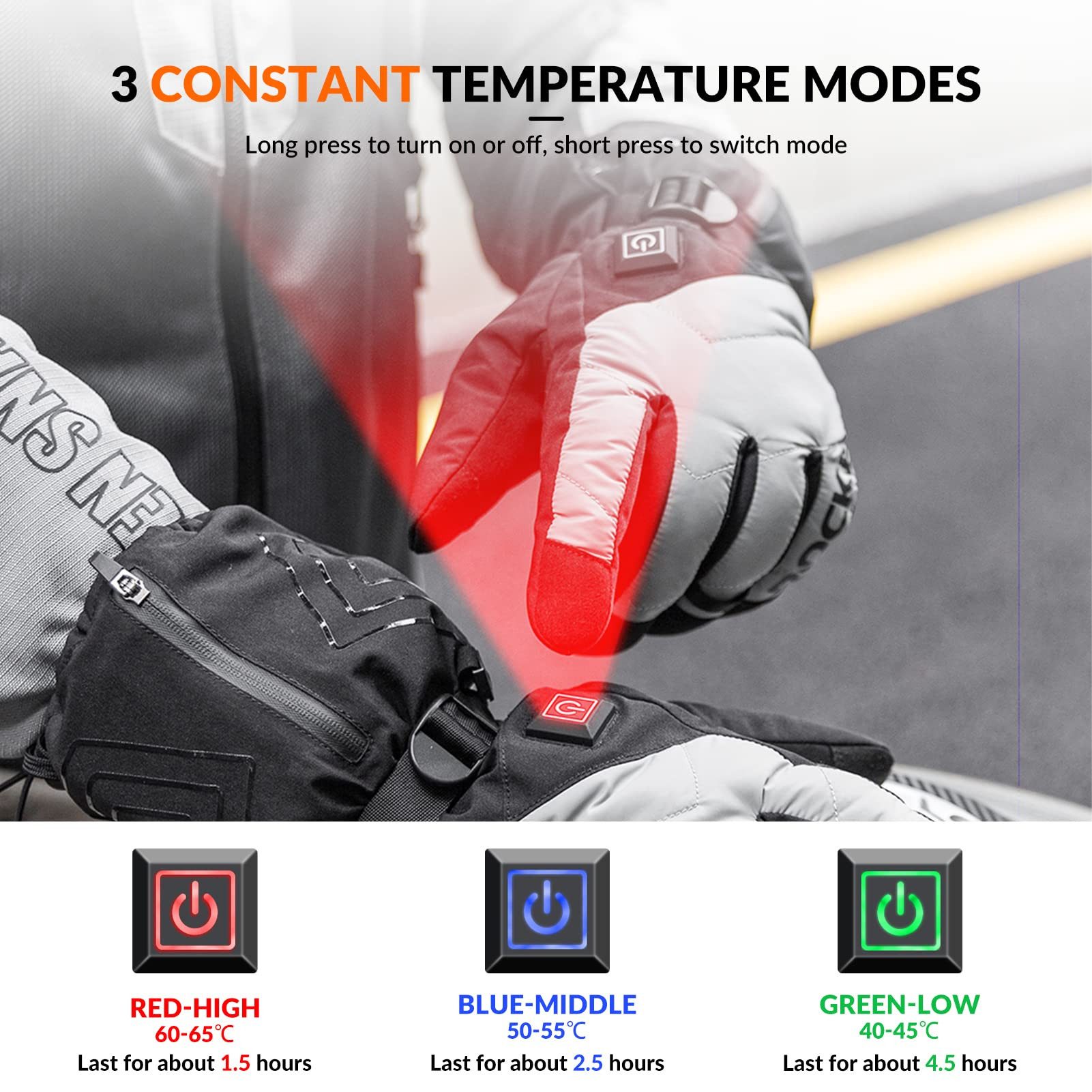 ROCKBROS Fahrradhandschuhe Beheizbare Winterhandschuhe, Thermohandschuhe für Skifahren, Radfahren BATTERY HEATED As a gift – Bild 3 von 5