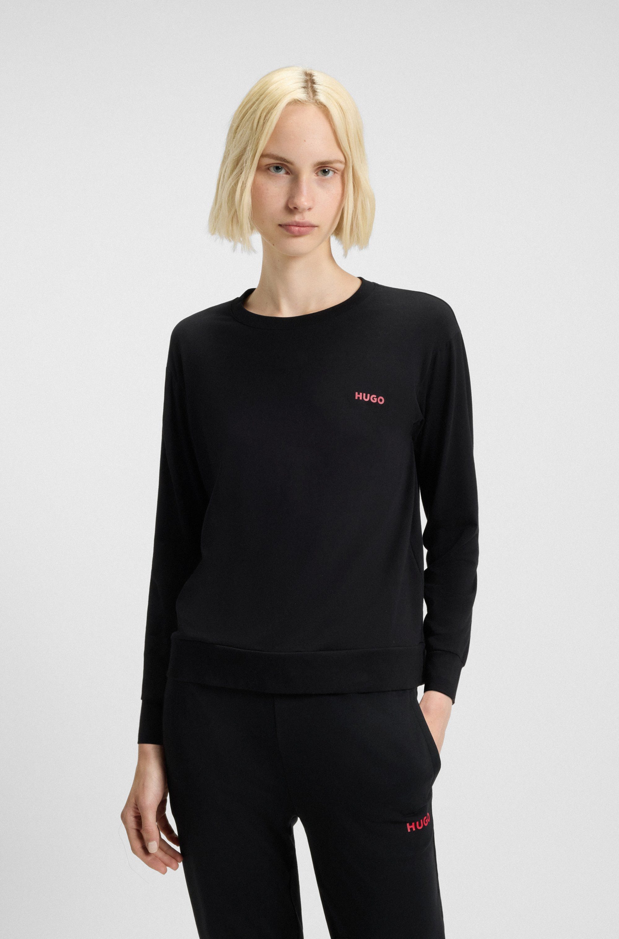 HUGO Langarmshirt regular fit, Rundhals, kontrastfarbener Print günstig online kaufen