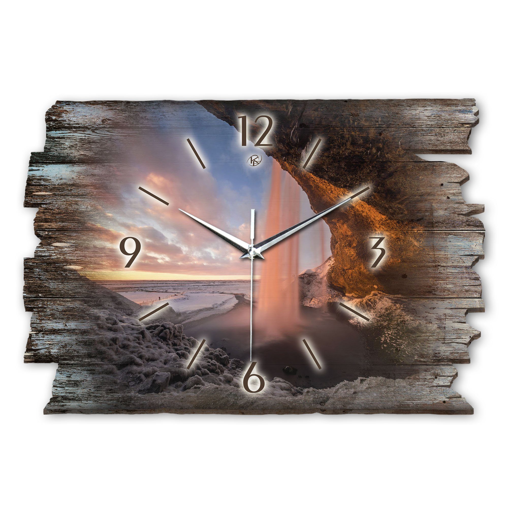 Kreative Feder Wanduhr Design-Wanduhr „Wasserfall“ aus Holz im Shabby Style Design (ohne Ticken; flüsterleises Uhrwerk; außergewöhnlich, modern)