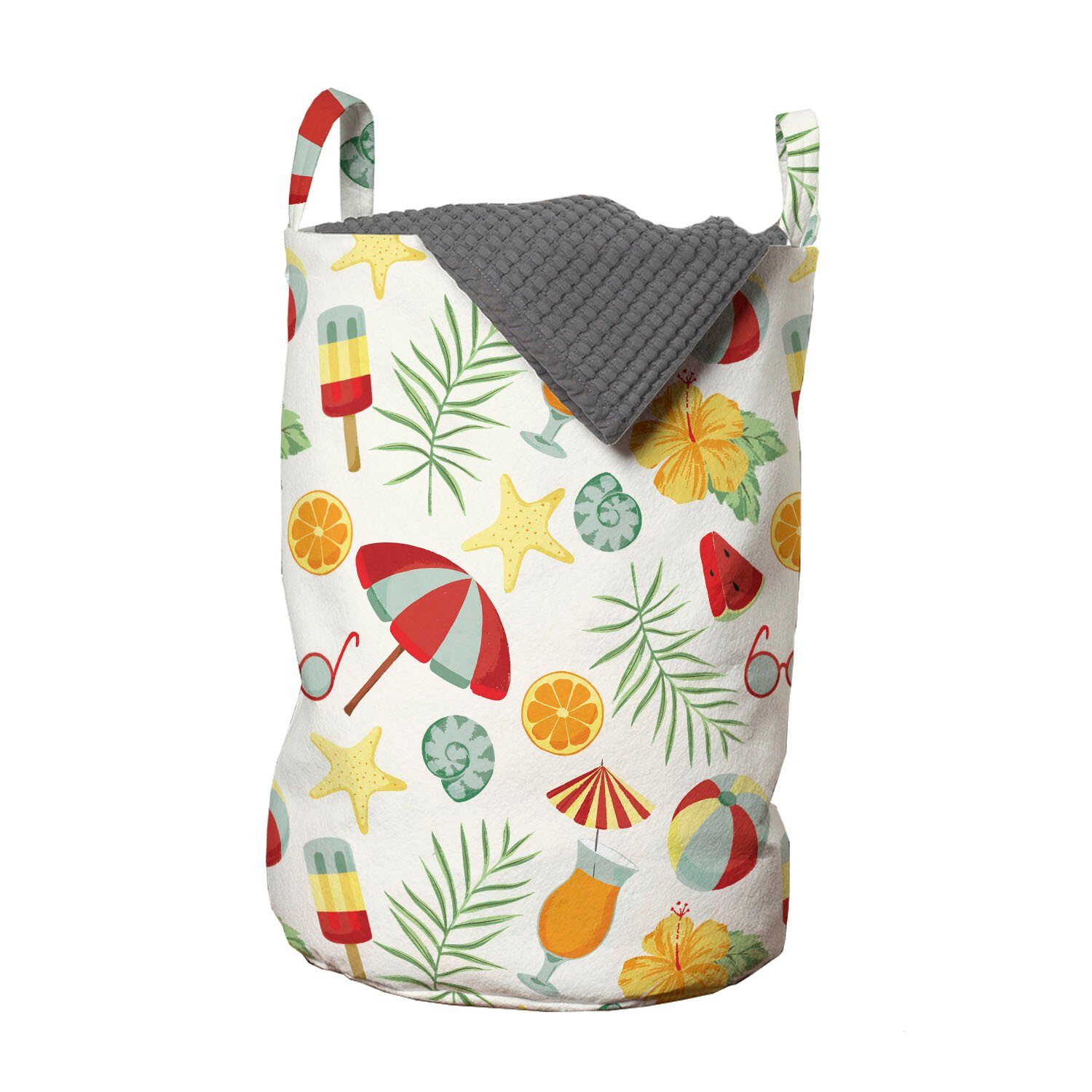 Abakuhaus Wäschesäckchen Wäschekorb mit Griffen Kordelzugverschluss für Waschsalons, Sommer Heiße Jahreszeit Spaß-Muster