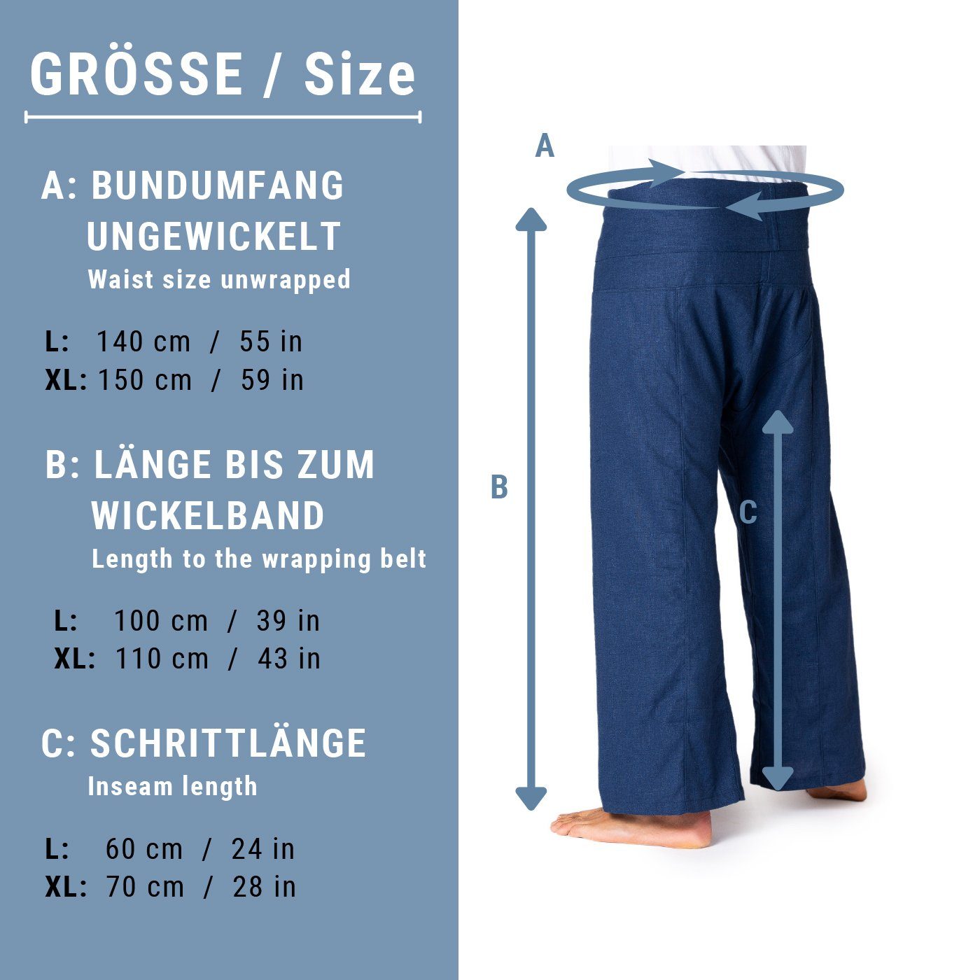 Relaxhose Freizeithose Fischerhose bequeme Hanf Unisex loose Yogahose Wickelhose fit aus Hanf Thai dunkelblau Wellnesshose als PANASIAM