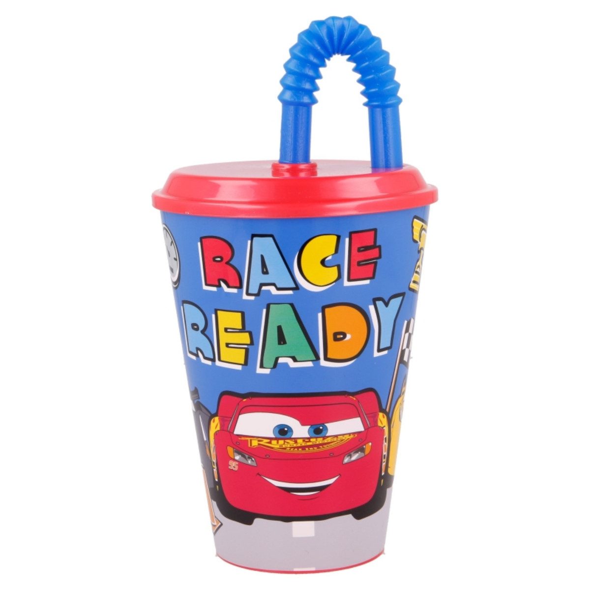 Disney Cars Becher - Trinkbecher 430 ml mit Deckel und Strohhalm, Polyethylen