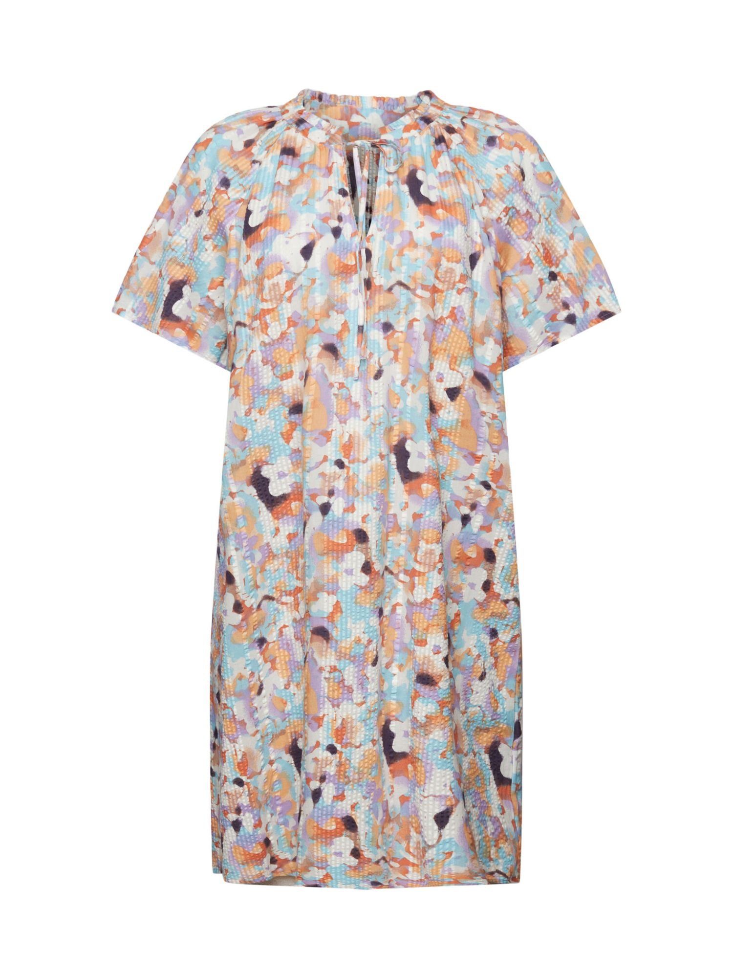 Geschlitzter by strukturierter Kleid Esprit Ausschnitt edc Schleifendetail Baumwolle, mit Minikleid aus