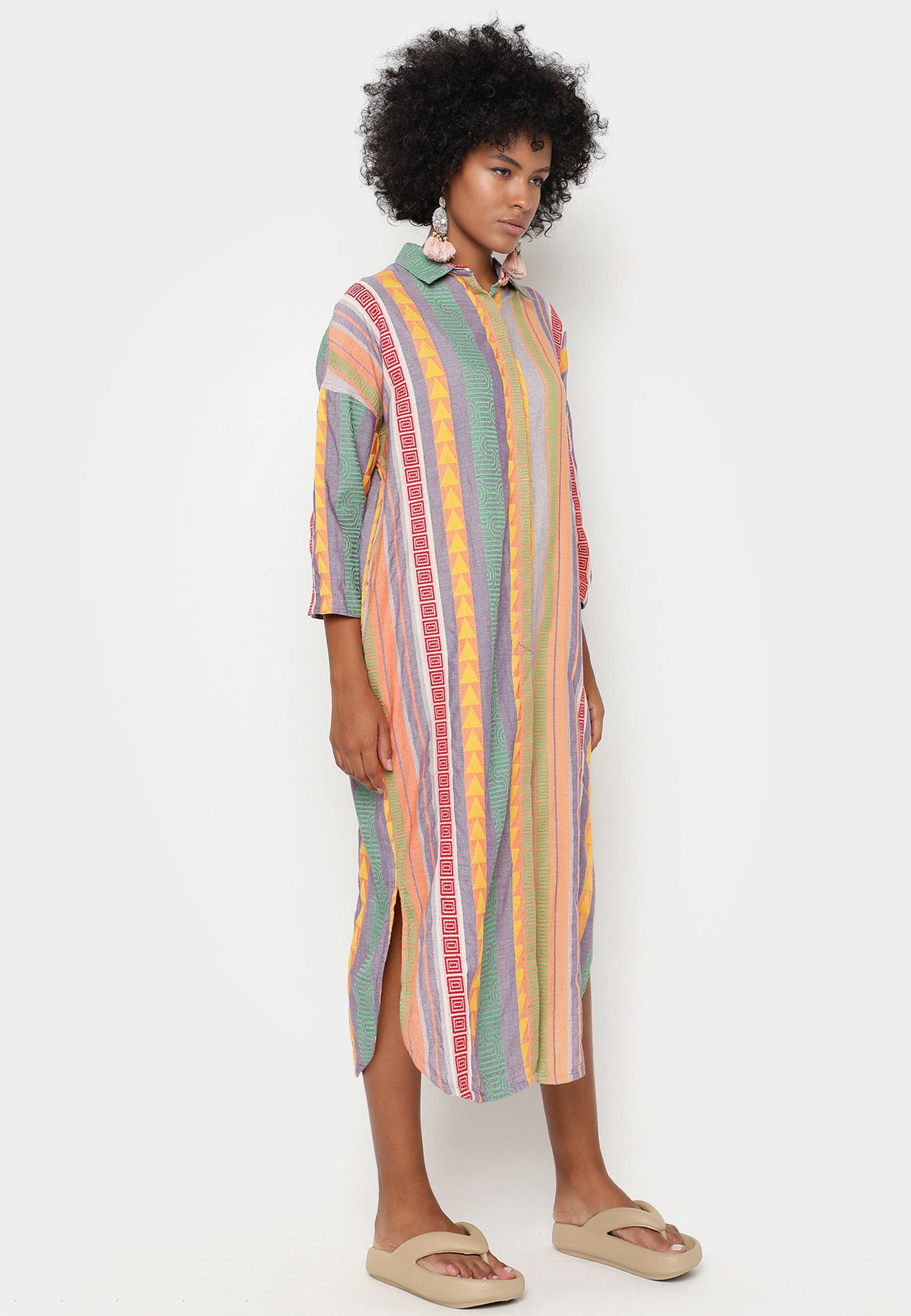 YC Fashion & Style Sommerkleid Farbenfrohes Leinen-Blusenkleid Basic, Boho, Casual