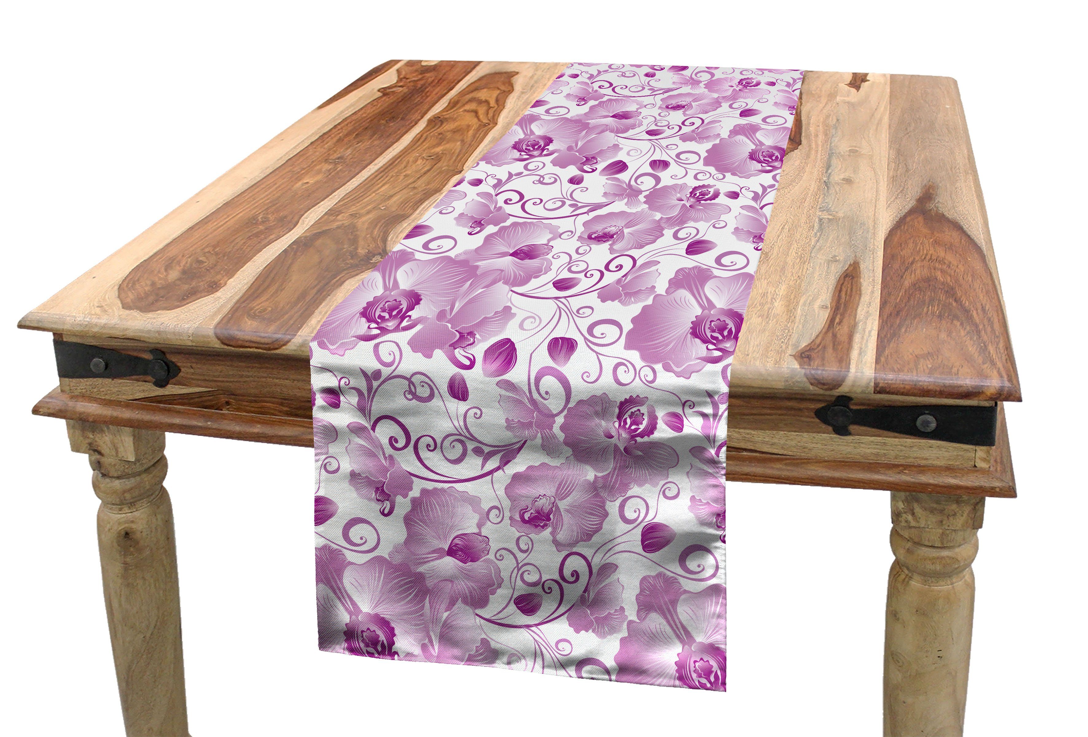 Abakuhaus Tischläufer Esszimmer Küche Rechteckiger Dekorativer Tischläufer, Orchidee Aufwändige Blumen Curly Blatt