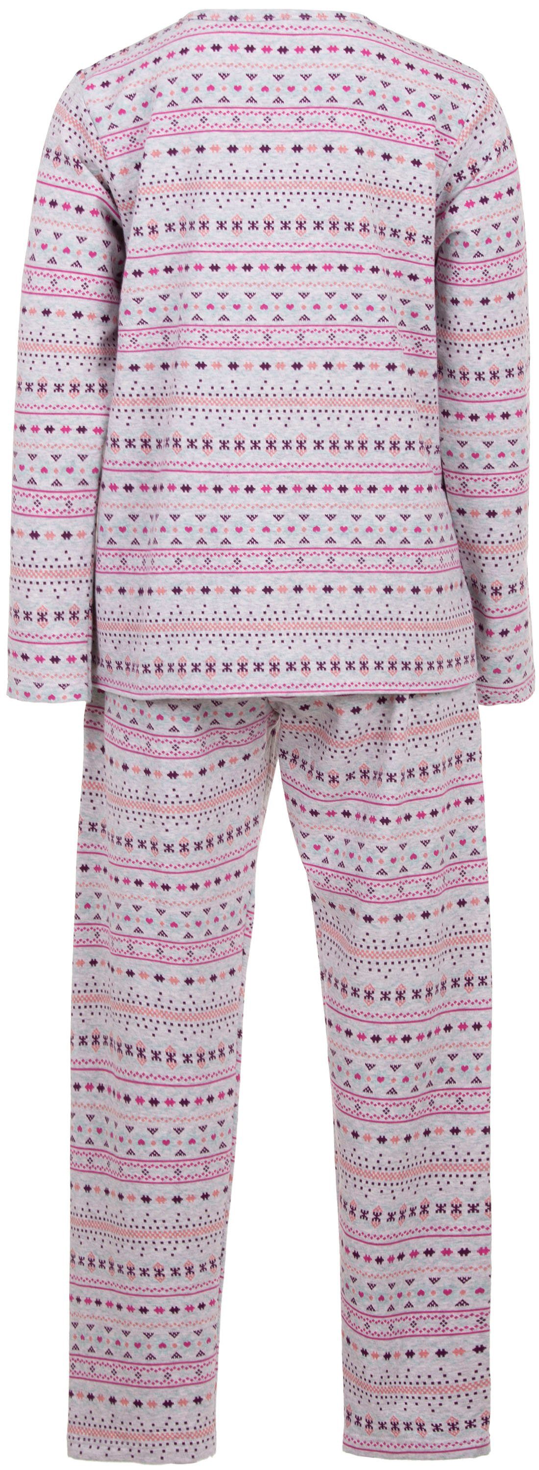 zeitlos Schlafanzug Pyjama Set Thermo - Symbole Knopfleiste