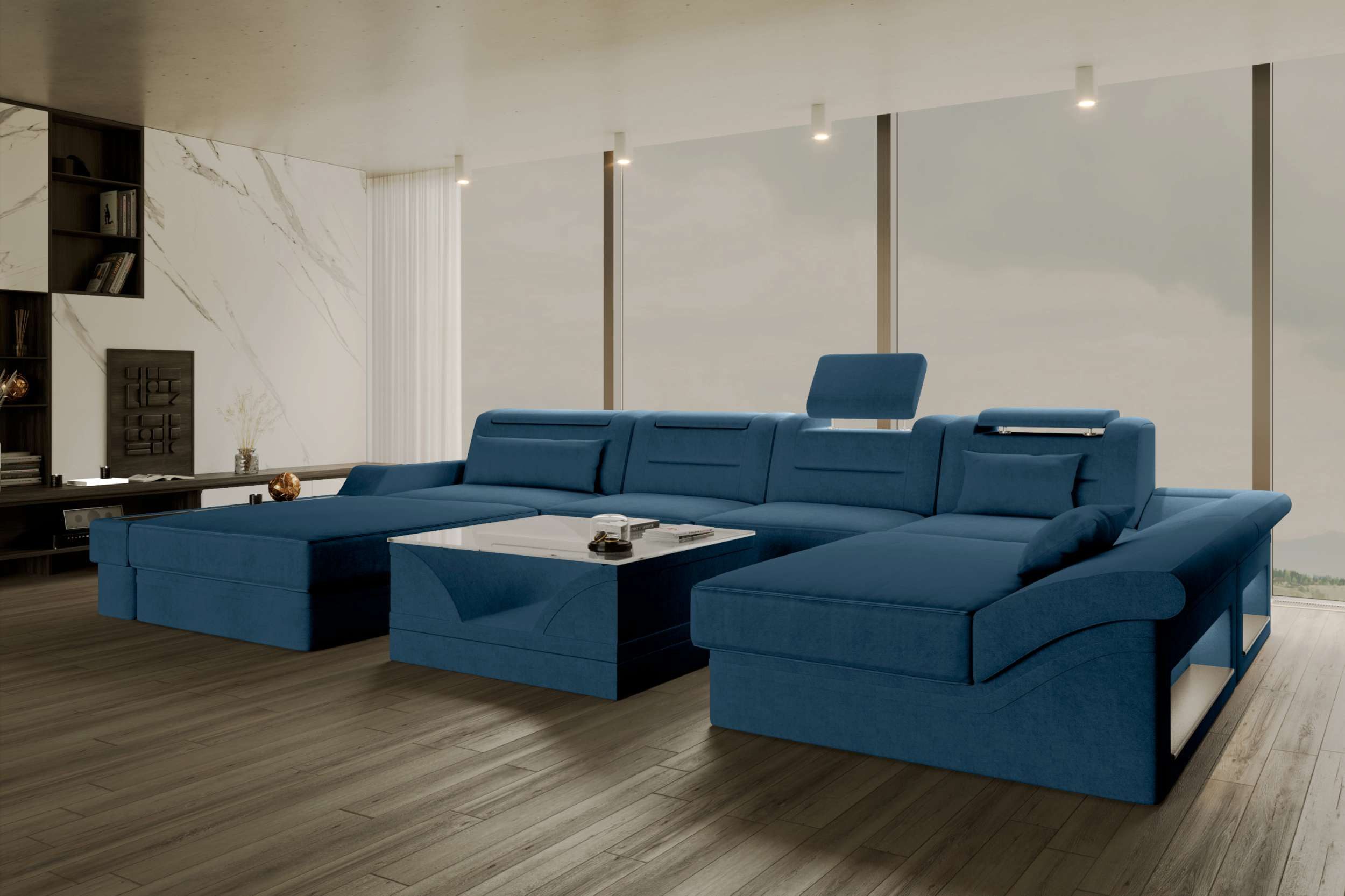Sofa Dreams Wohnlandschaft Wohnlandschaft Monza U Form Stoffsofa, Wohnlandschaft, U-Form, Polster Couch in U-Form mit LED, 2 Zierkissen inklusive