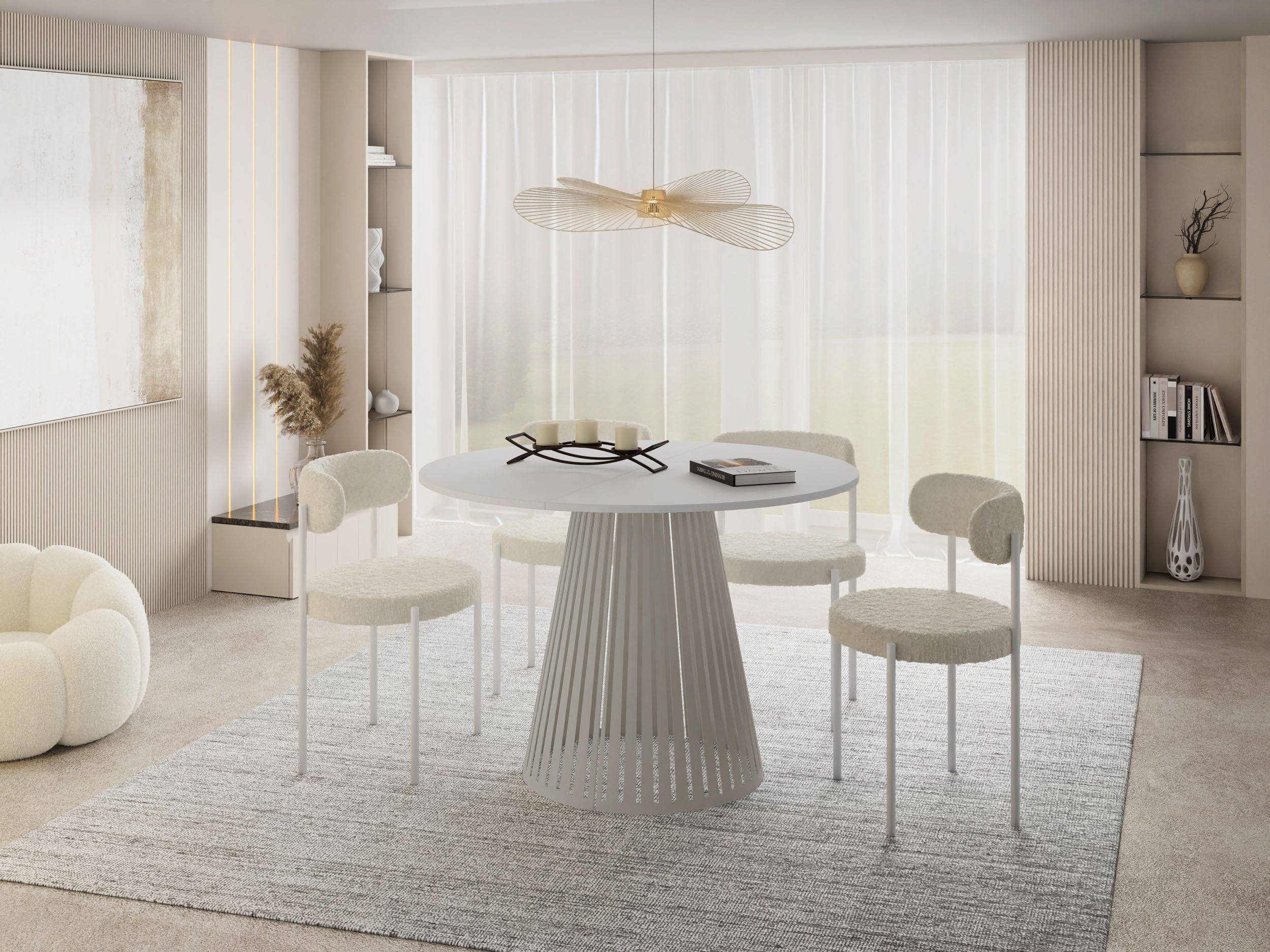 WFL GROUP Esstisch Naro ausziehbar rund modern mit weißen Metallbeinen (MADE IN EU, erhältlich in 2 Größen – 100/120 cm, ausziehbar auf 180/200 cm), platzsparender Tisch für kleine Küche, Esszimmer oder Wohnzimmer