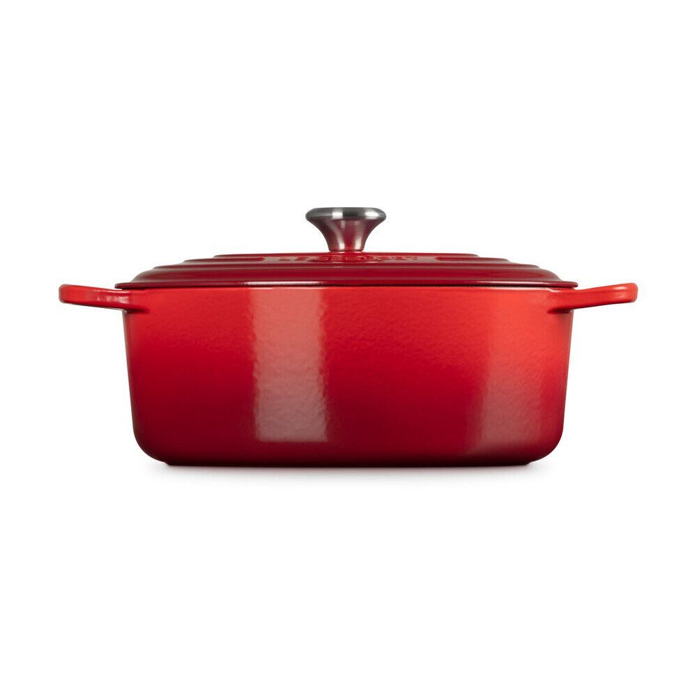 LE CREUSET Bräter Bräter mit Deckel 31 cm Signature Kirschrot, Emailliertes Gusseisen, ovaler Schmortopf, Cocotte, Bratentopf, ca. 6-7 Pers., Ø31cm, rot