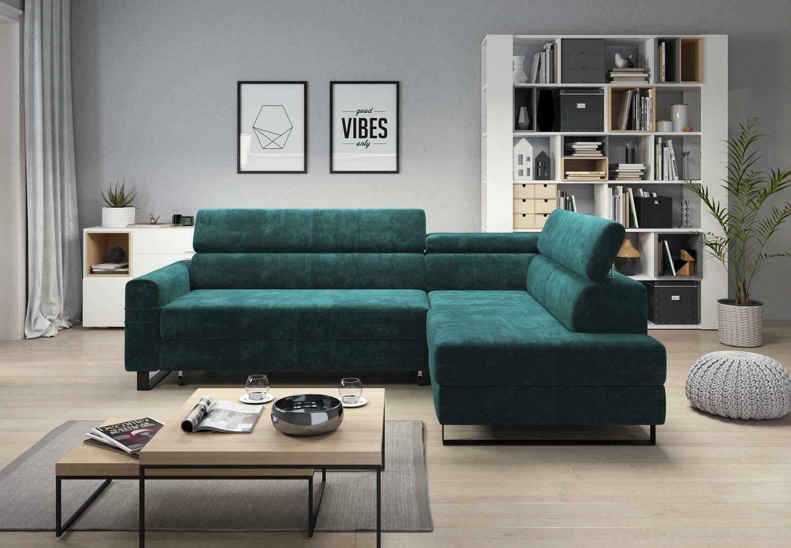 JVmoebel Ecksofa, Grüne Ecksofa Textil Polstergarnitur Couch Sofa Moderne