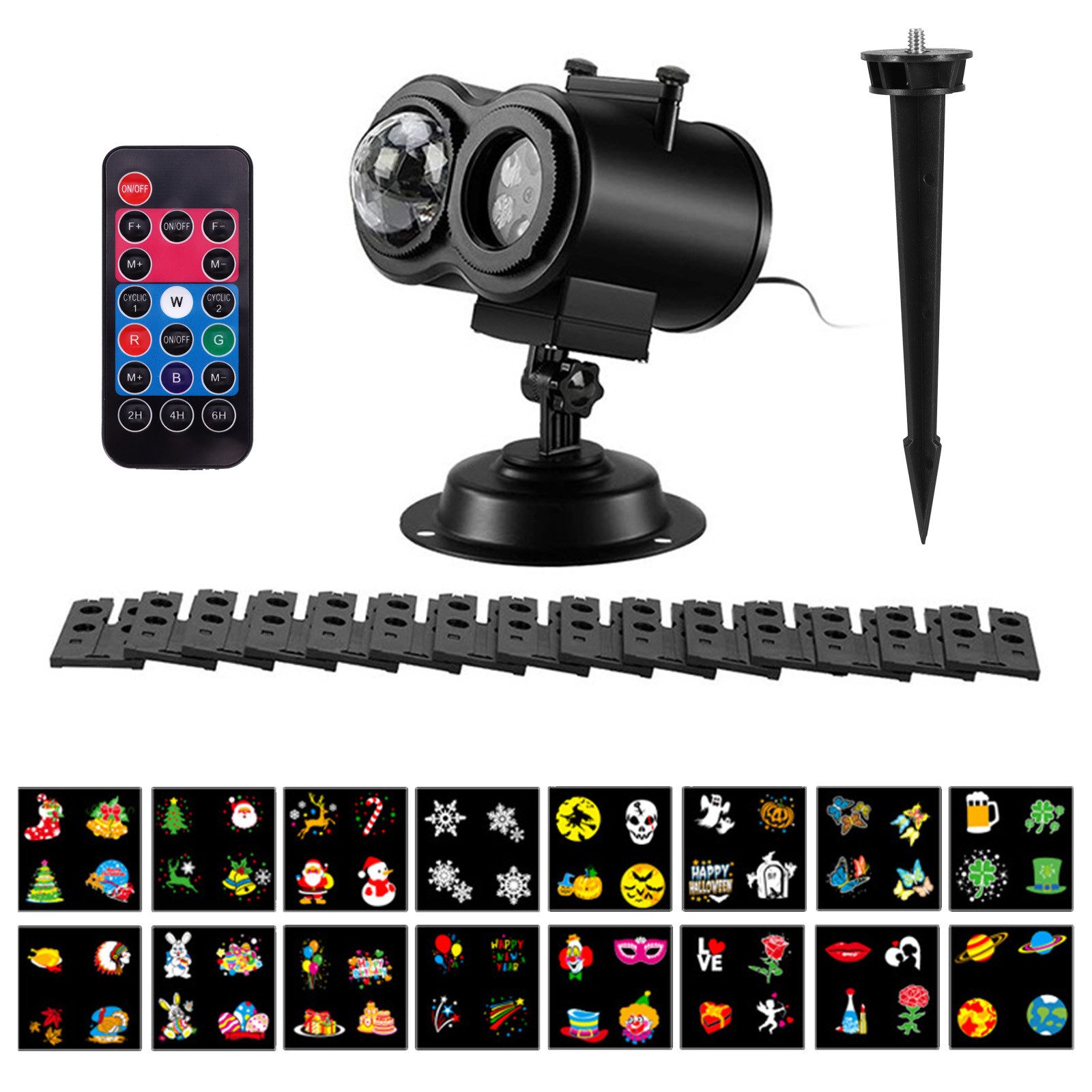 BlingBin Projektionslampe Projektor Weihnachten Aussen LED Lampe Wasserdichter mit 16 Film, Weihnachtsprojektor Licht mit Fernbedienung & Timer, LED fest integriert, 16 Folien 64 Muster, LED Projektor Licht Lampe für Weihnachten Deko, Halloween, Party