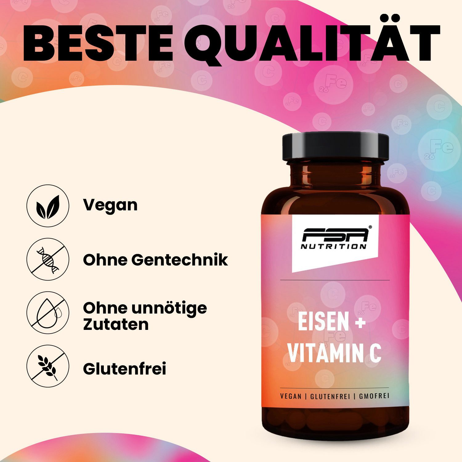 FSA NUTRITION Eisen & Vitamin C im Glas Kapseln, 60 St., 48 g