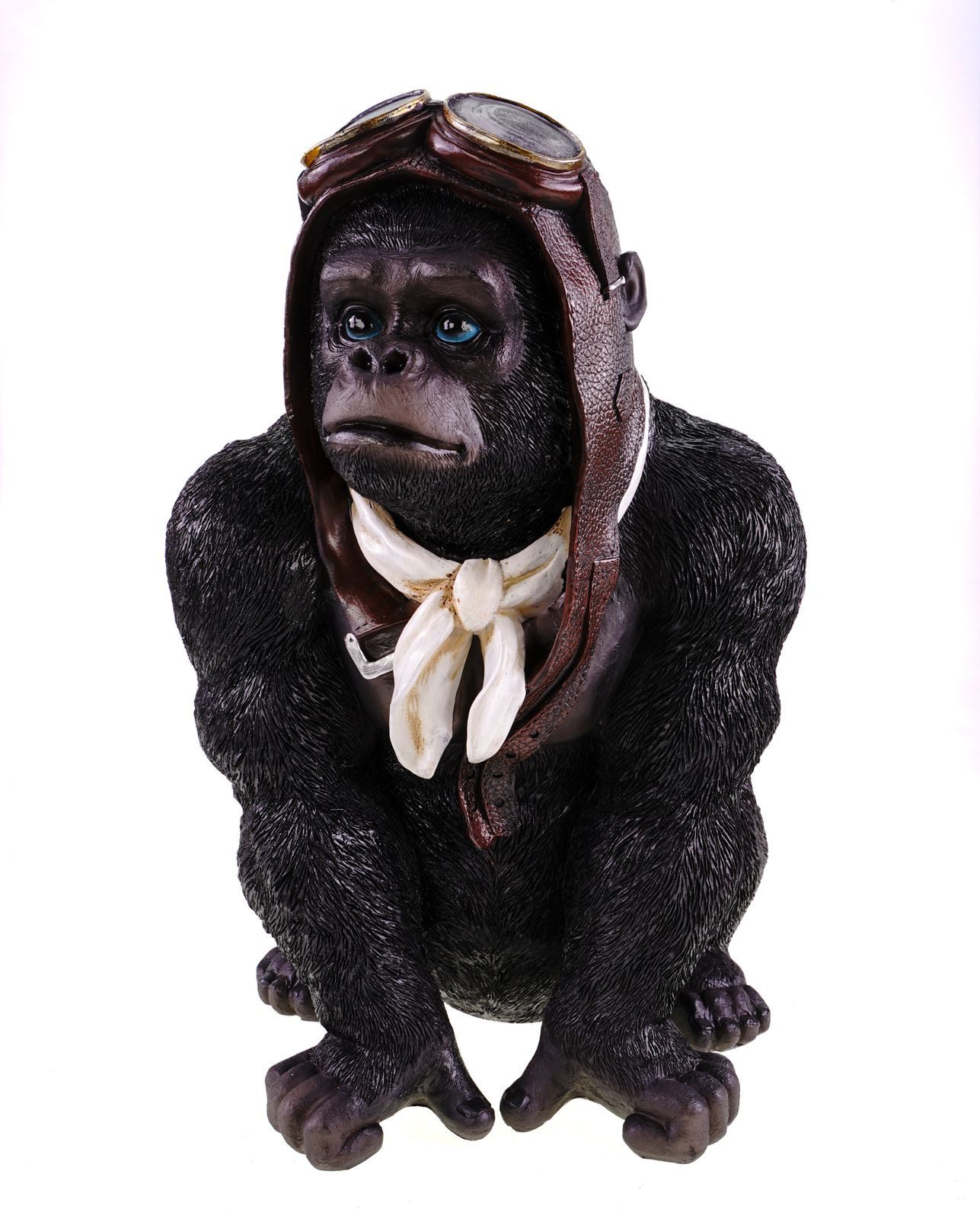 Kremers Schatzkiste Dekofigur XXL Gorilla Aviator Figur Deko Skulptur 42x28x30 cm Affe Handbemalt