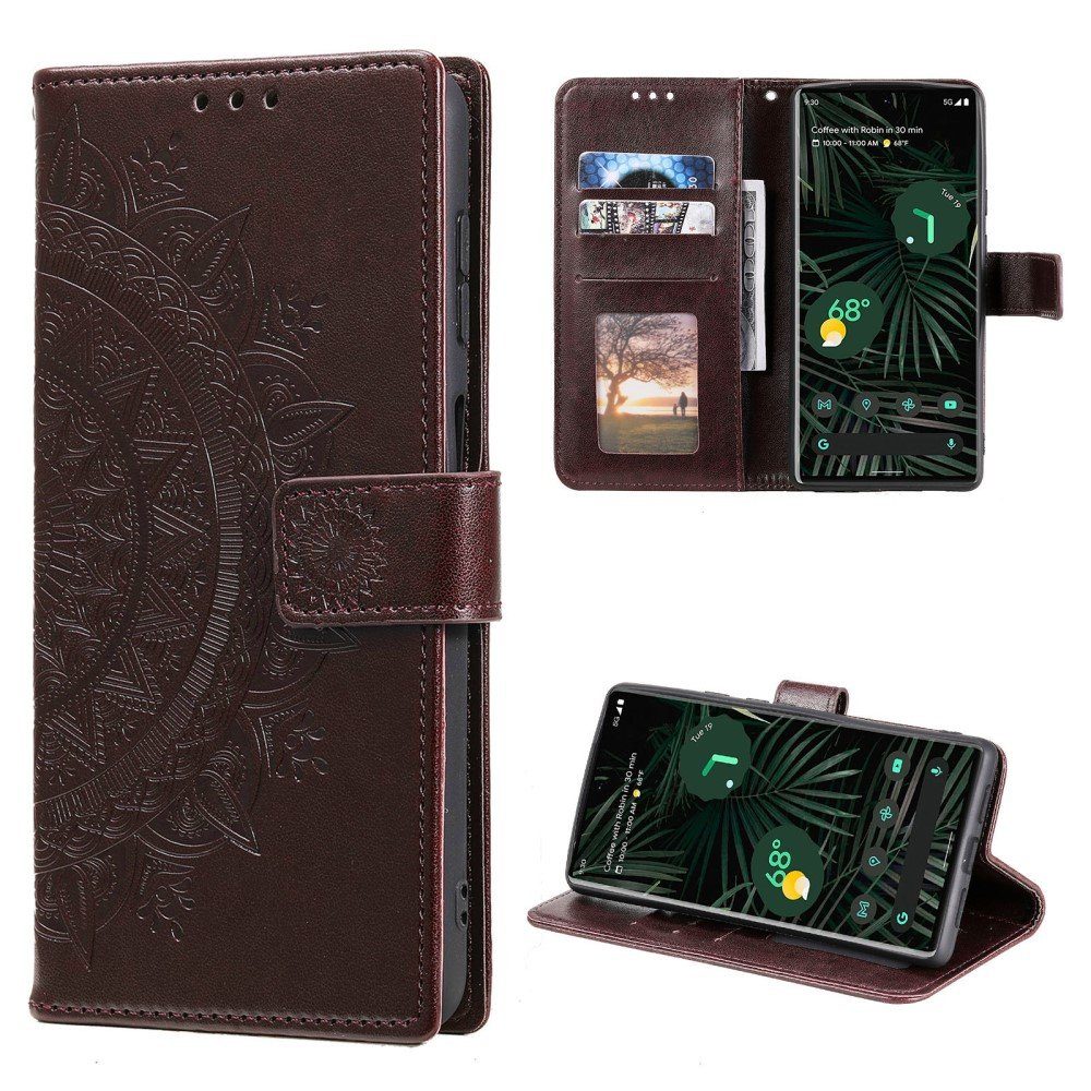 CoverKingz Handyhülle Hülle für Google Pixel 6 Pro Handyhülle Tasche Flip Case Cover 16,5 cm (6,5 Zoll), Klapphülle Schutzhülle mit Kartenfach Schutztasche Motiv Mandala