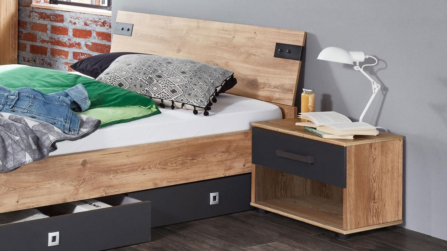 Wimex Jugendzimmer-Set Jugendzimmer 2 Liverpool Kinderzimmer Eiche graphit 3-tlg, (3-tlg)