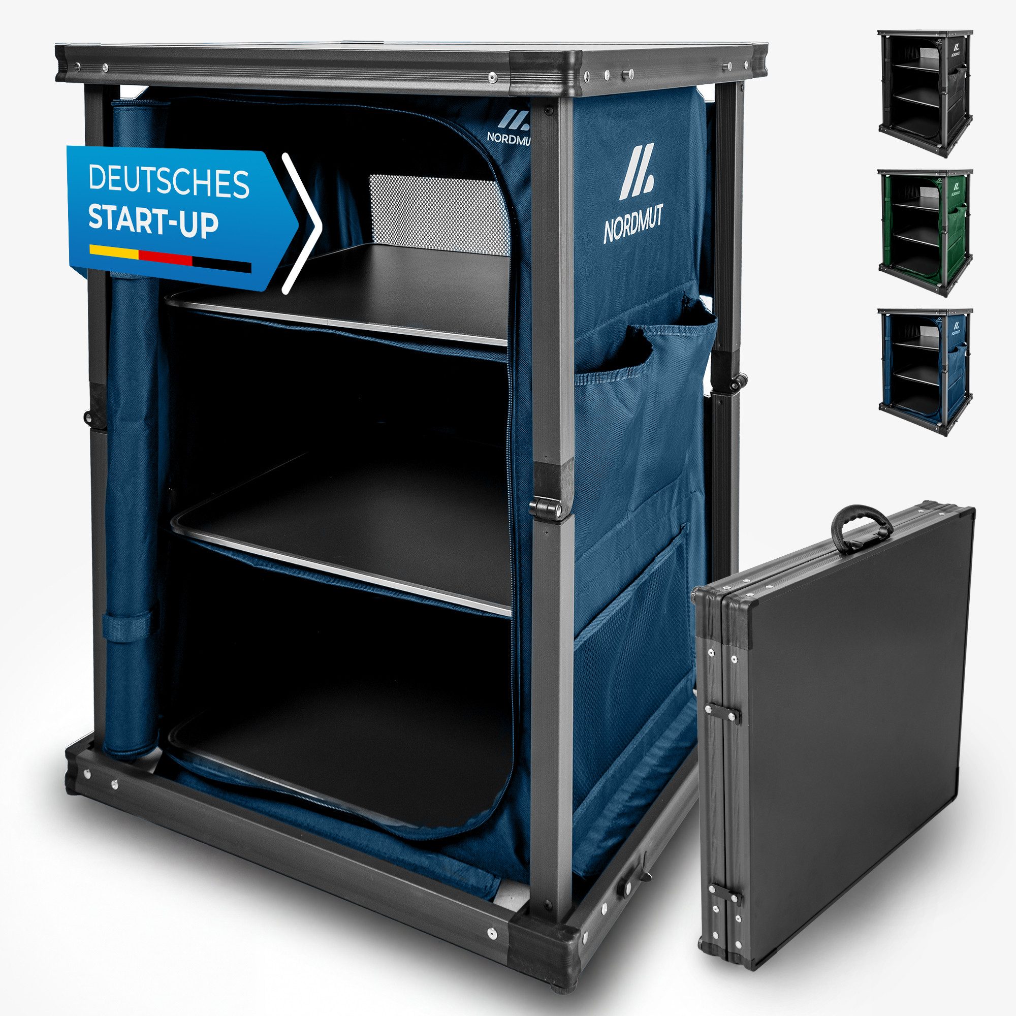 Nordmut Campingschrank Campingküche faltbar 60x51x80 cm Outdoor Schrank (mobiler Camping Organizer 1-St. mit Türen & Fächern, Stahlrahmen, Tragetasche, wetterfest) klappbar, mit Türen, mehrere Fächer, Tragetasche