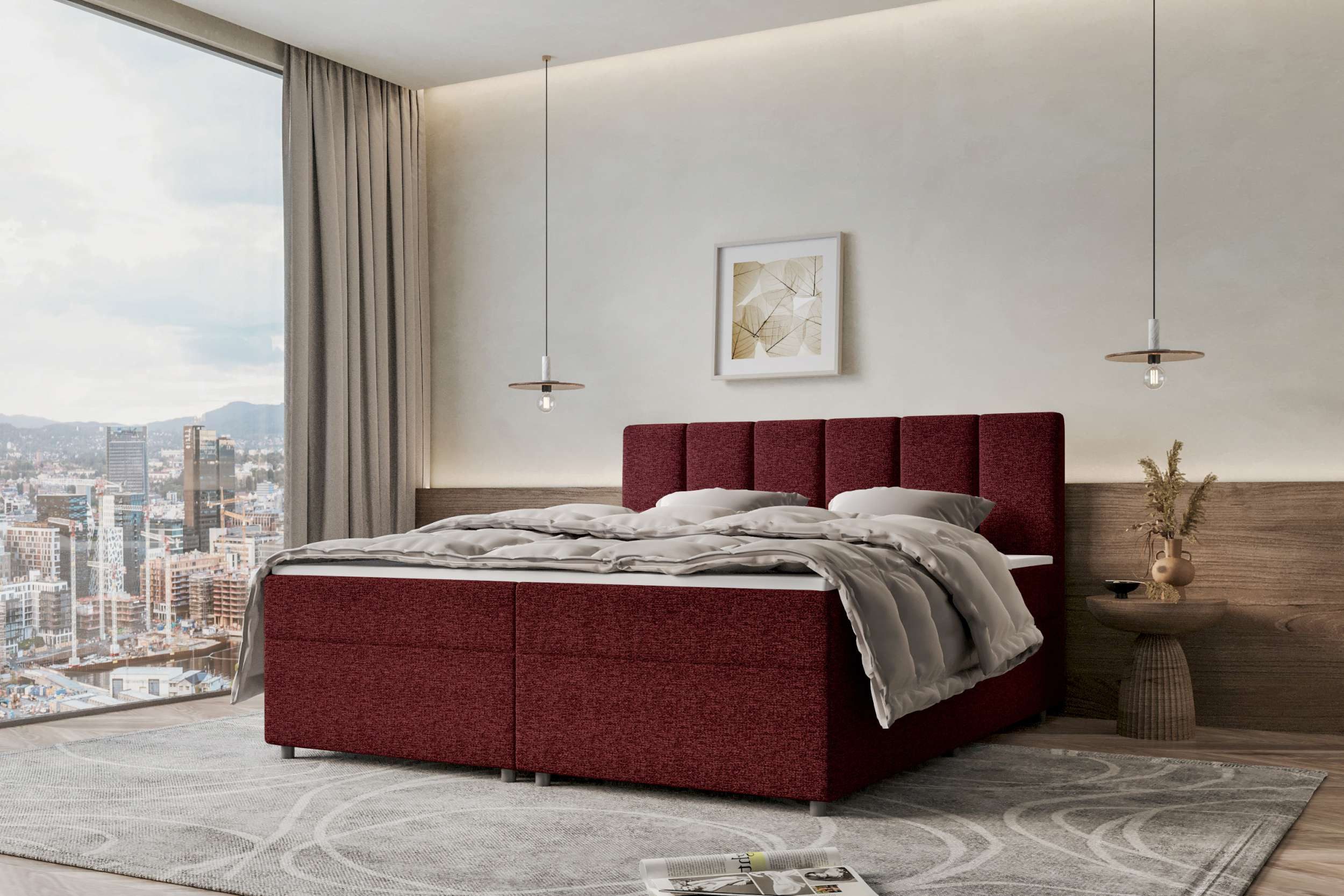99rooms Boxspringbett Bergamo (Schlafzimmerbett, Bett), 140/160/180/200x200 cm, in Webstoff MALMO_NEW