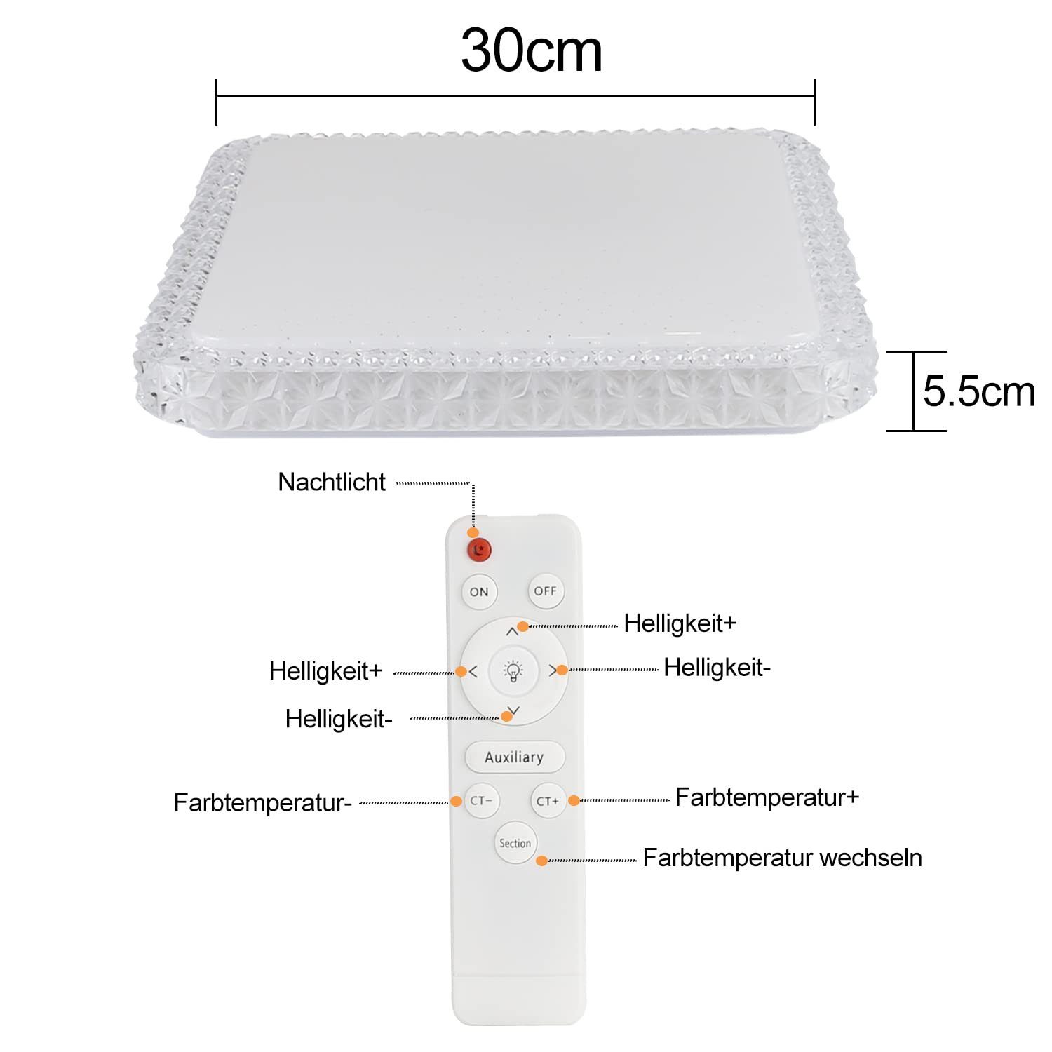ZMH LED Deckenleuchte Sternenhimmel Dimmbar Ø30cm Modern mit Fernbedienung Schlafzimmer, 3 Farbtemperaturen, LED fest integriert, 3000-6500K, LED fest integrier – Bild 4 von 5