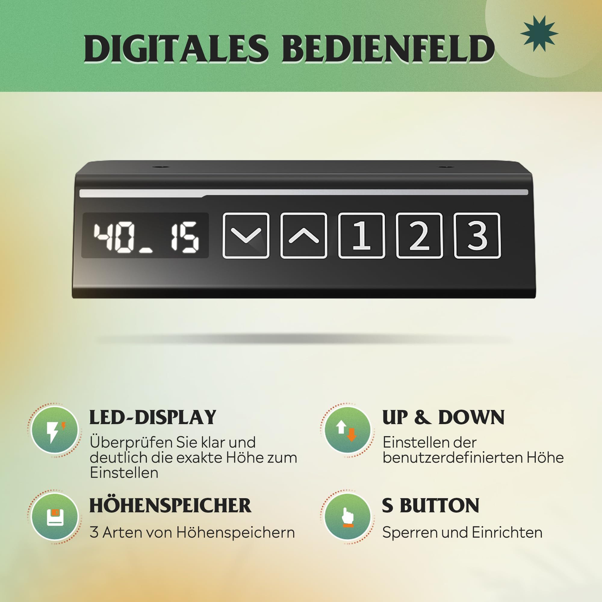 DEVAISE Schreibtisch Höhenverstellbarer Schreibtisch elektrisch 100×60 cm (Höhenverstellung 72–118 cm, Memory-Funktion für 3 Höhen, leise – Bild 4 von 5