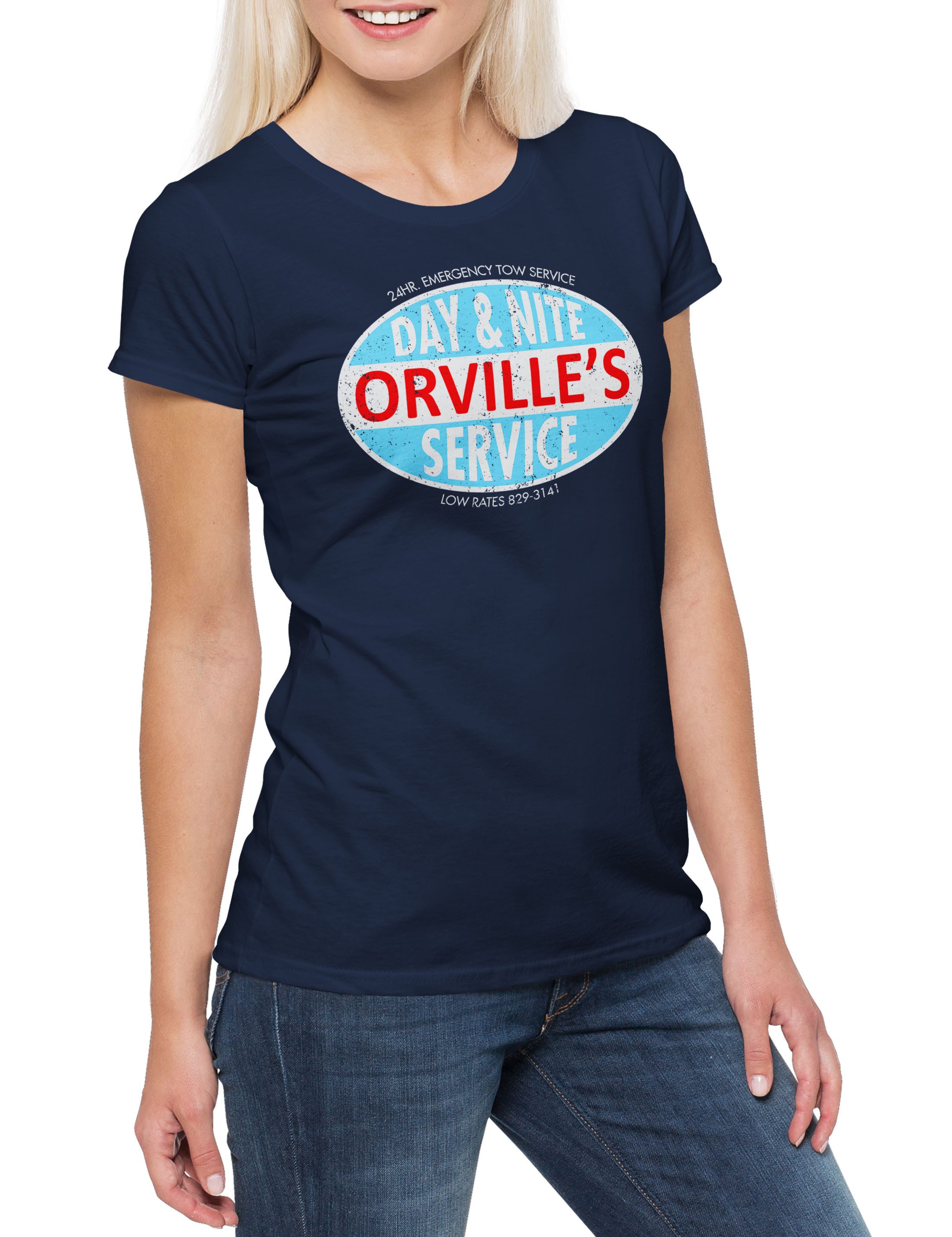 Print-Shirt Orville's Damen T-Shirt Every Which Way But Loose Symbol Sign Company