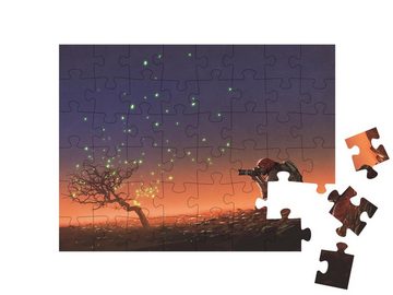 puzzleYOU Puzzle Mann macht ein Foto von einem Baum, 48 Puzzleteile, puzzleYOU-Kollektionen Fantasy, Illustrationen
