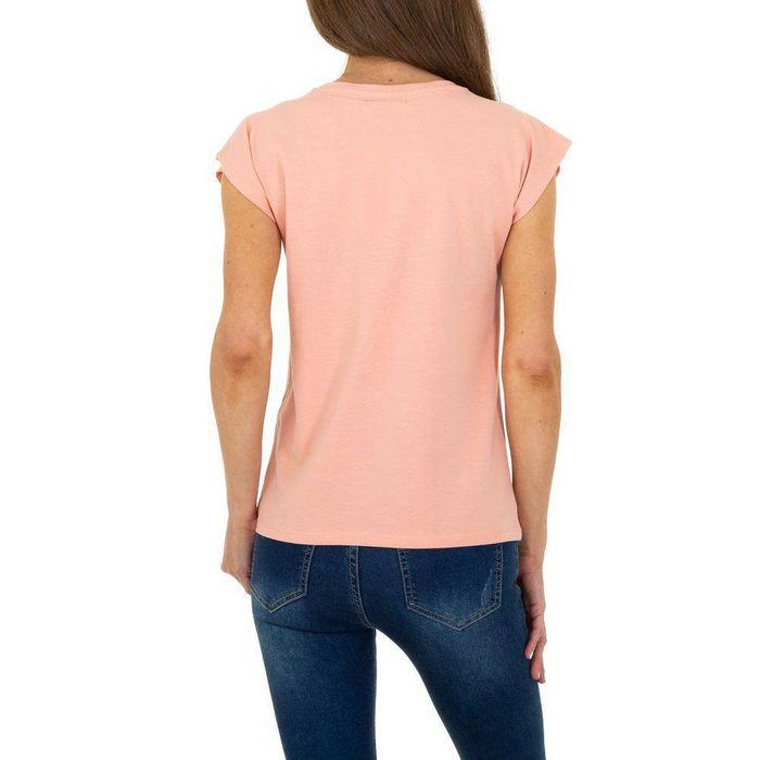Ital-Design T-Shirt Damen Freizeit Glitzer Print T-Shirt in Rosa