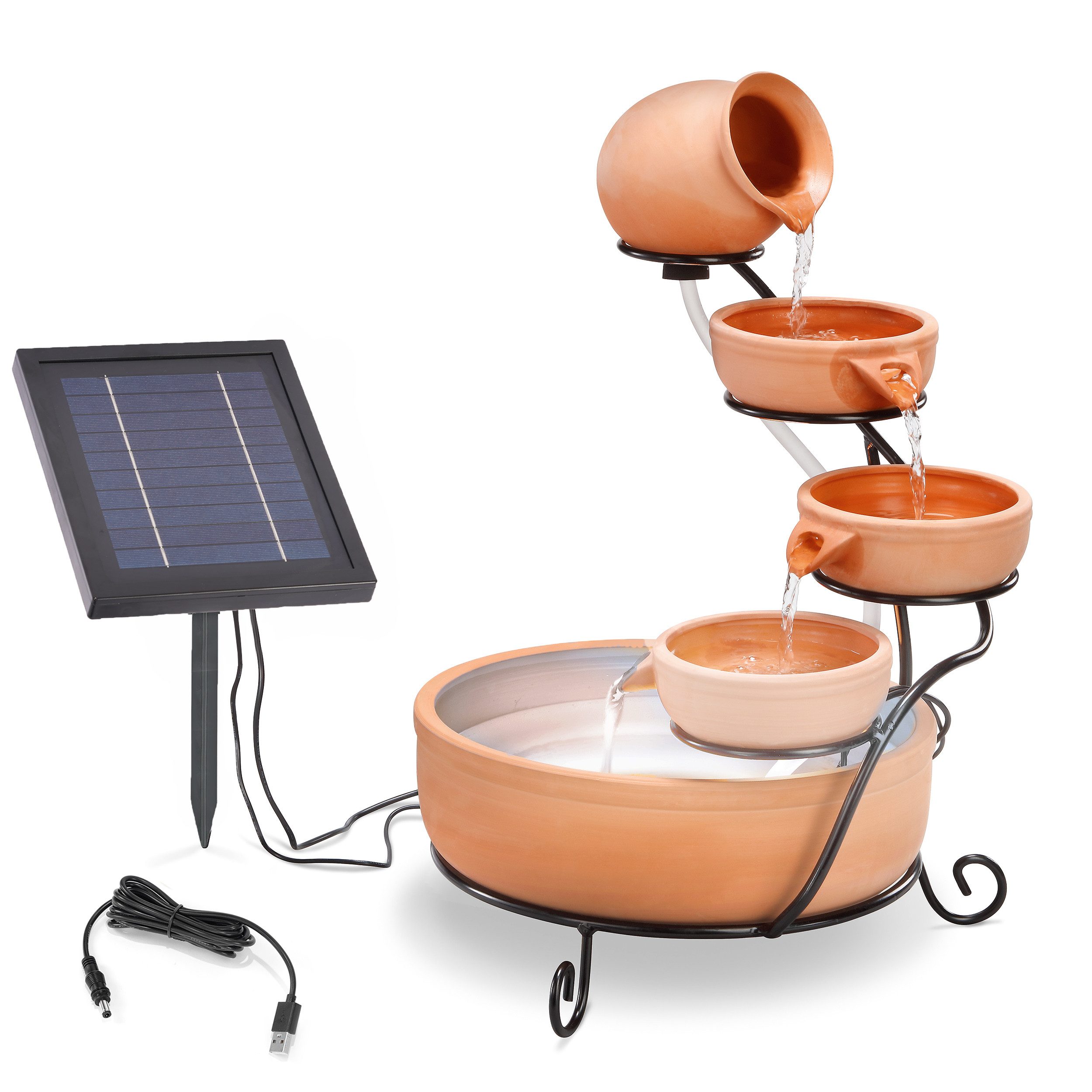 esotec Gartenbrunnen Solar Kaskadenbrunnen Lucca aus Keramik Akku + LED-Licht H=55cm 101304, (Komplettset)