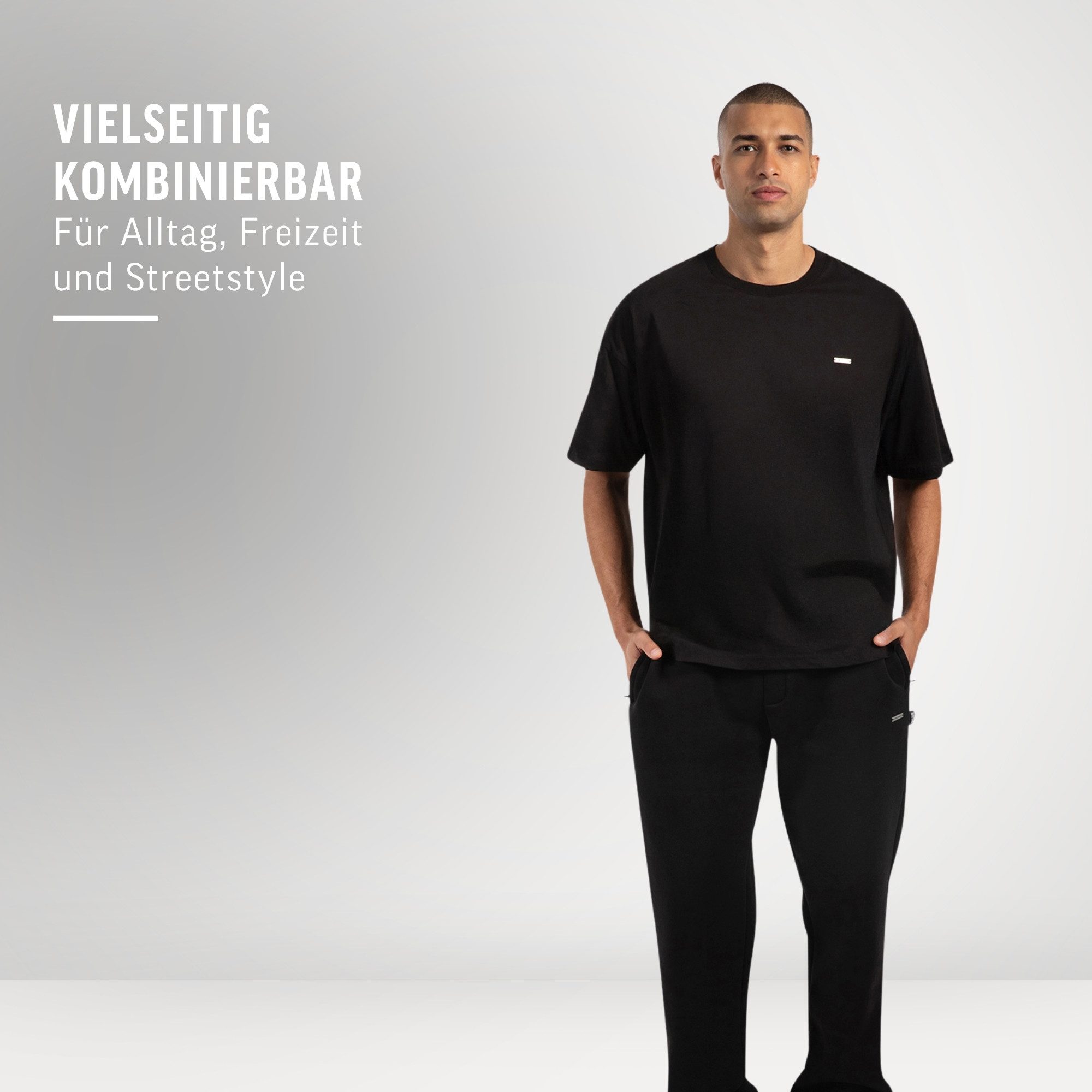 Smilodox T-Shirt Cedrik, Oversize Shirt aus 100% Baumwolle, Weiches Material, Modern Metallabel Baumwollshirt Kurzarmshirt moderne Details Freizeitshirt
