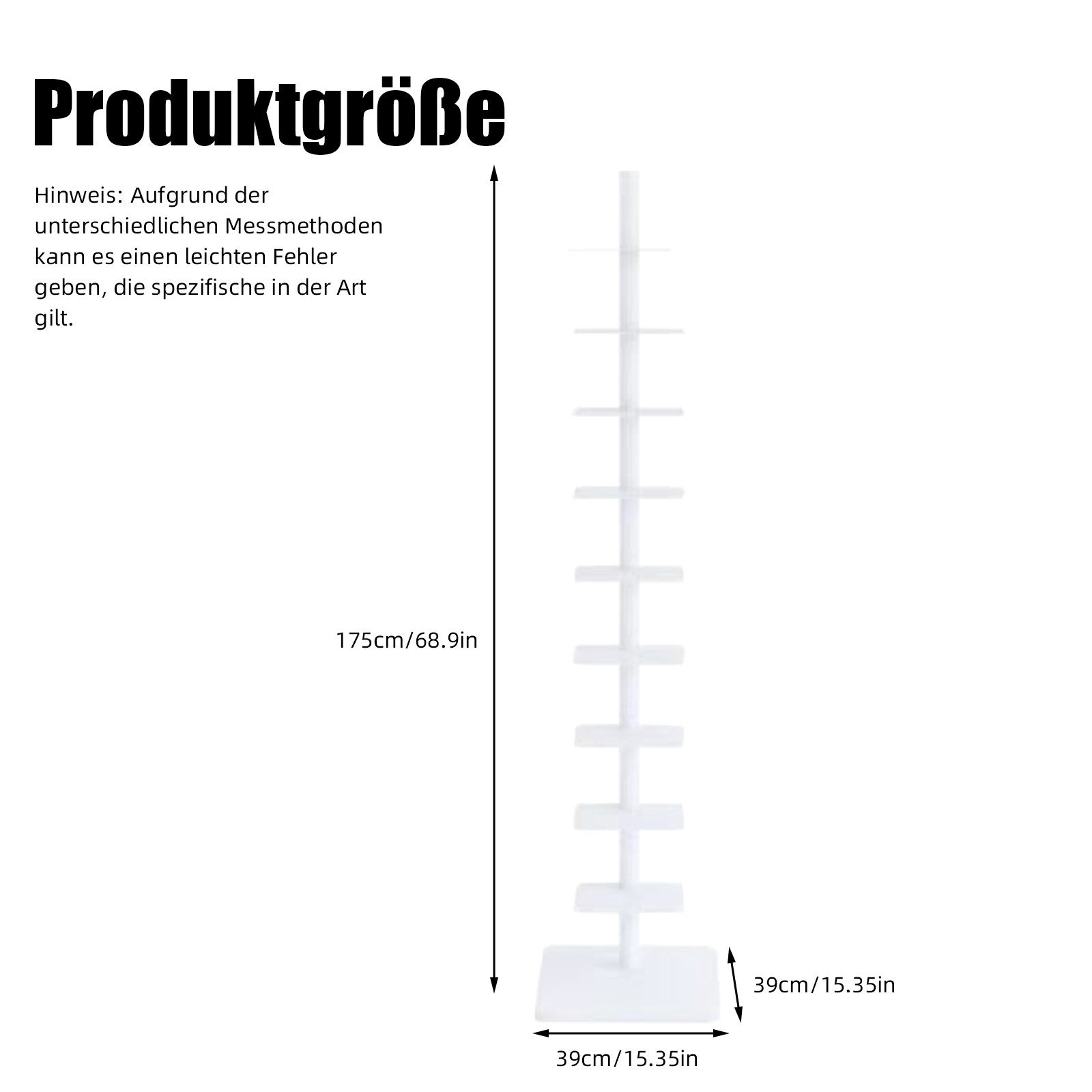 TWSOUL Bücherregal Schmiedeeisen Bücherregal, einfaches Bücherregal, drehbar, 9-stockiges Bodenregal,39cm*39cm*175cm